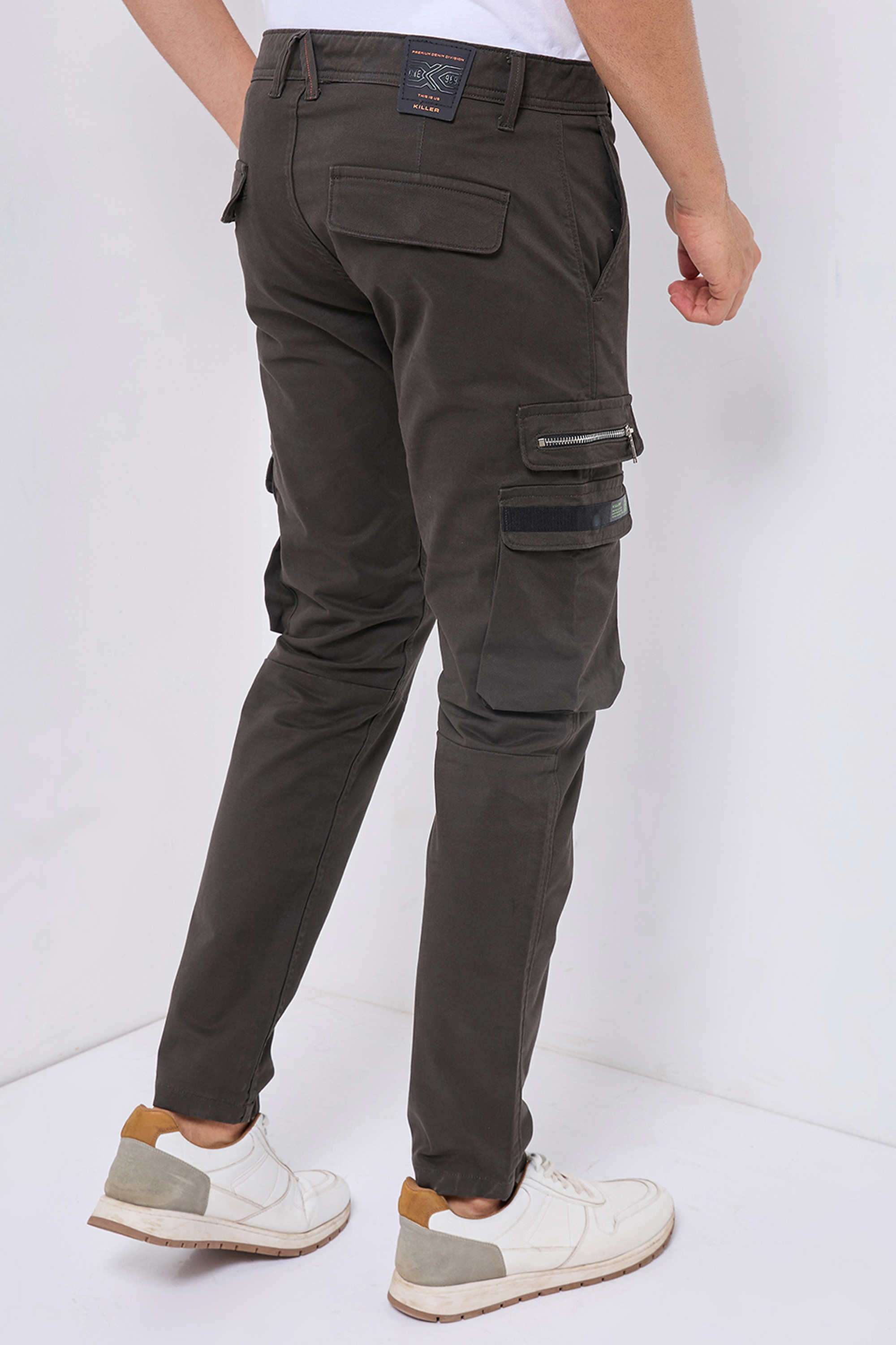 Solid-Cotton-Blend-Tapered-Fit-Men-s-Casual-Trousers