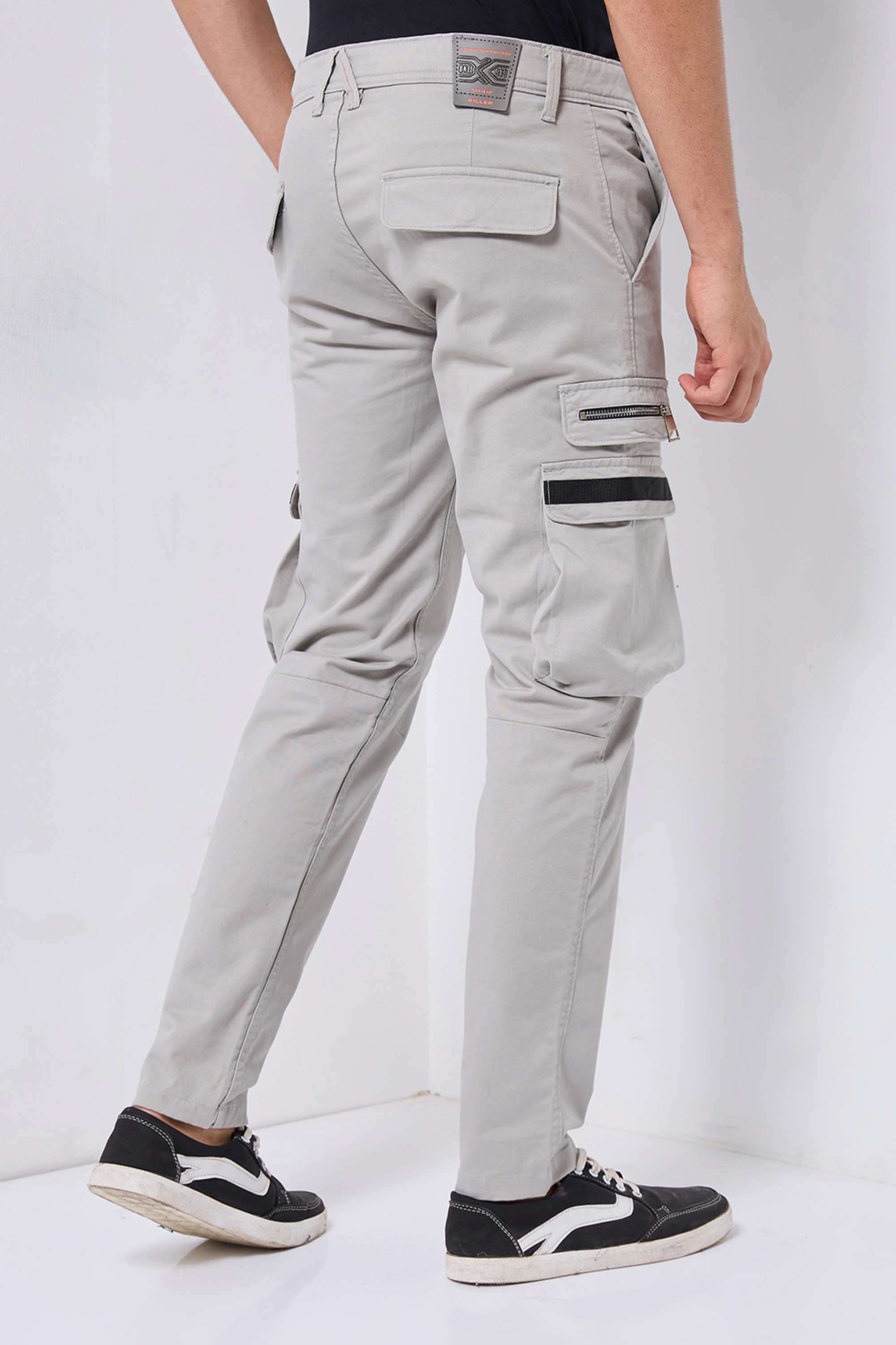 Solid-Cotton-Blend-Tapered-Fit-Men-s-Casual-Trousers