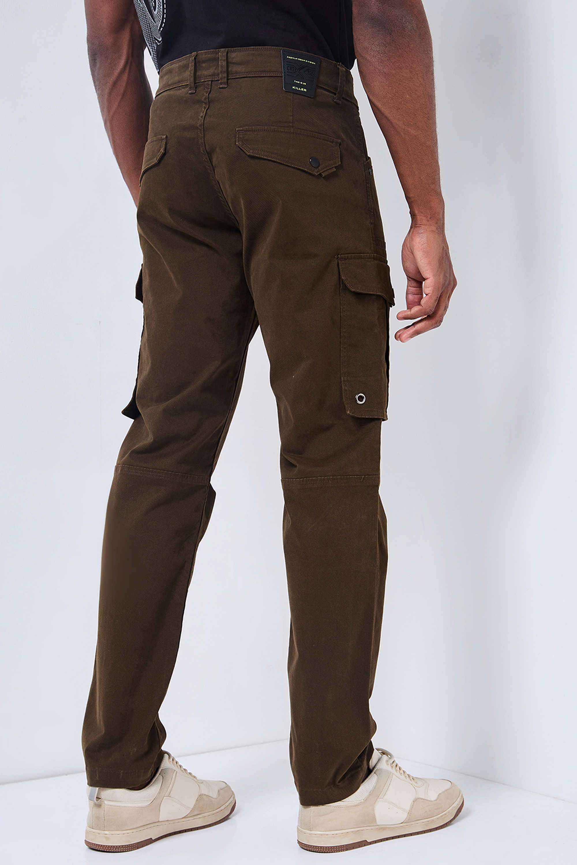 Solid-Cotton-Blend-Tapered-Fit-Men-s-Casual-Trousers