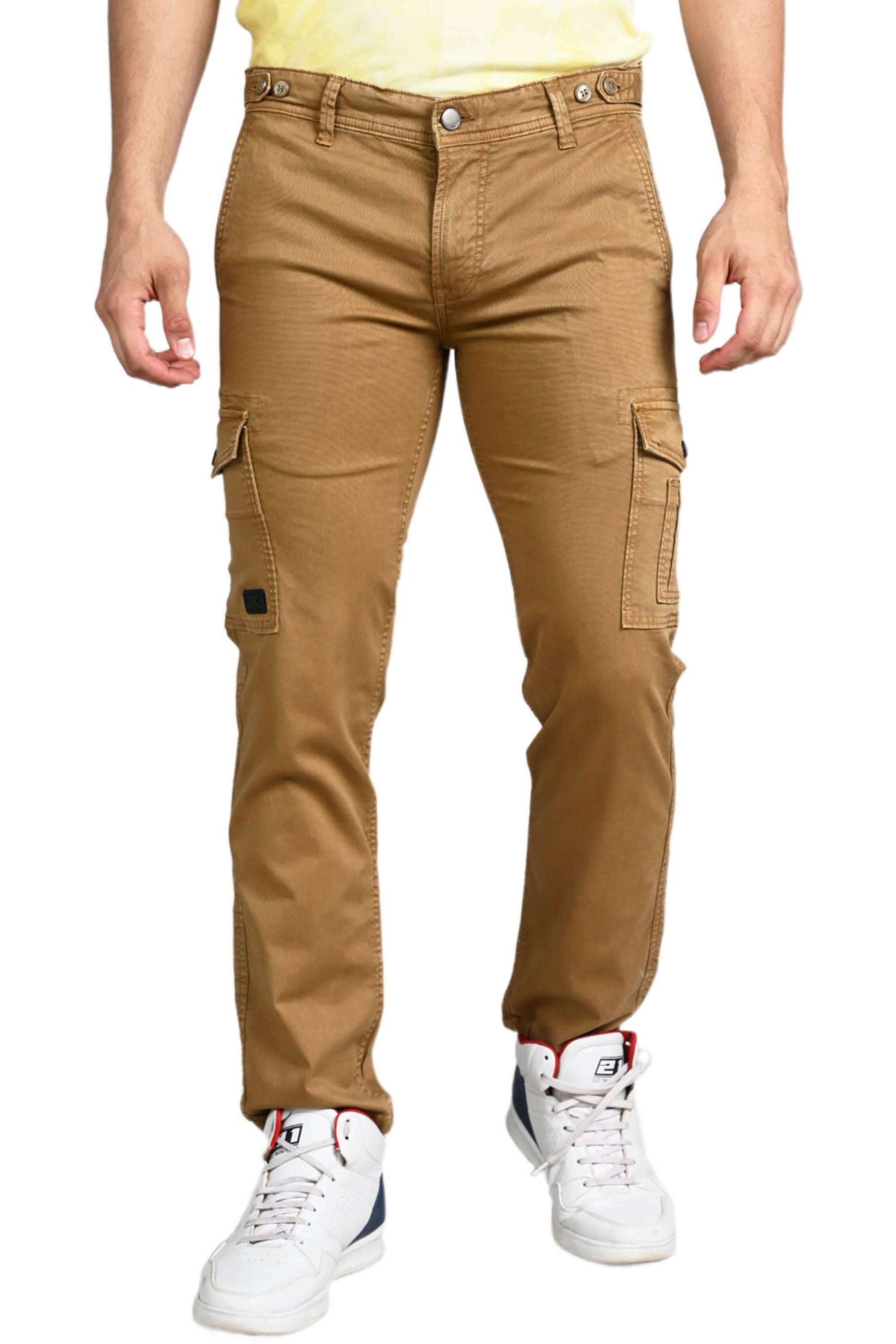 Solid-Polyester-Cotton-Tapered-Fit-Men-s-Casual-Trousers