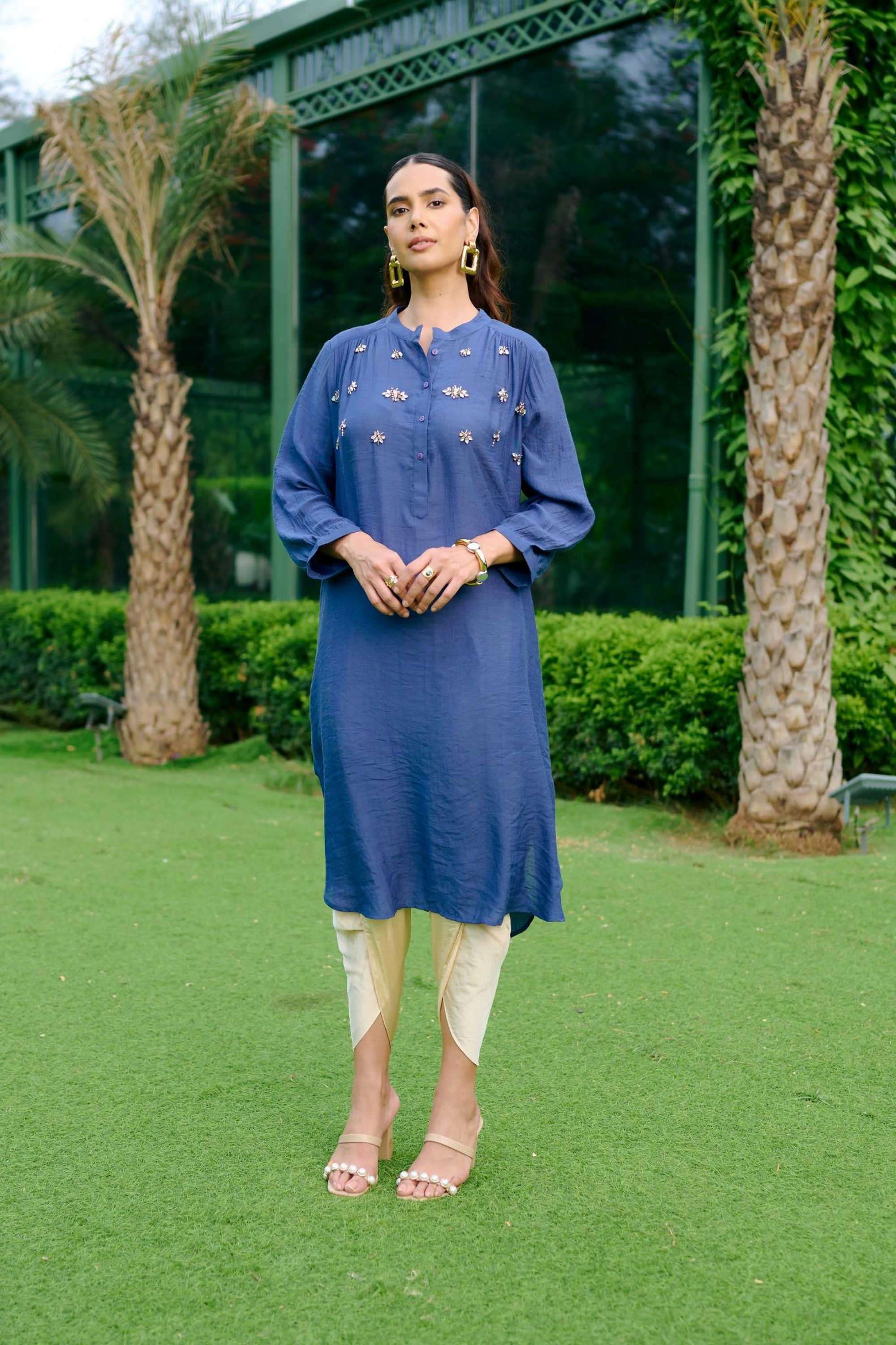 Textured-Blended-Fabric-Round-Neck-Women-s-Party-Wear-Tunic