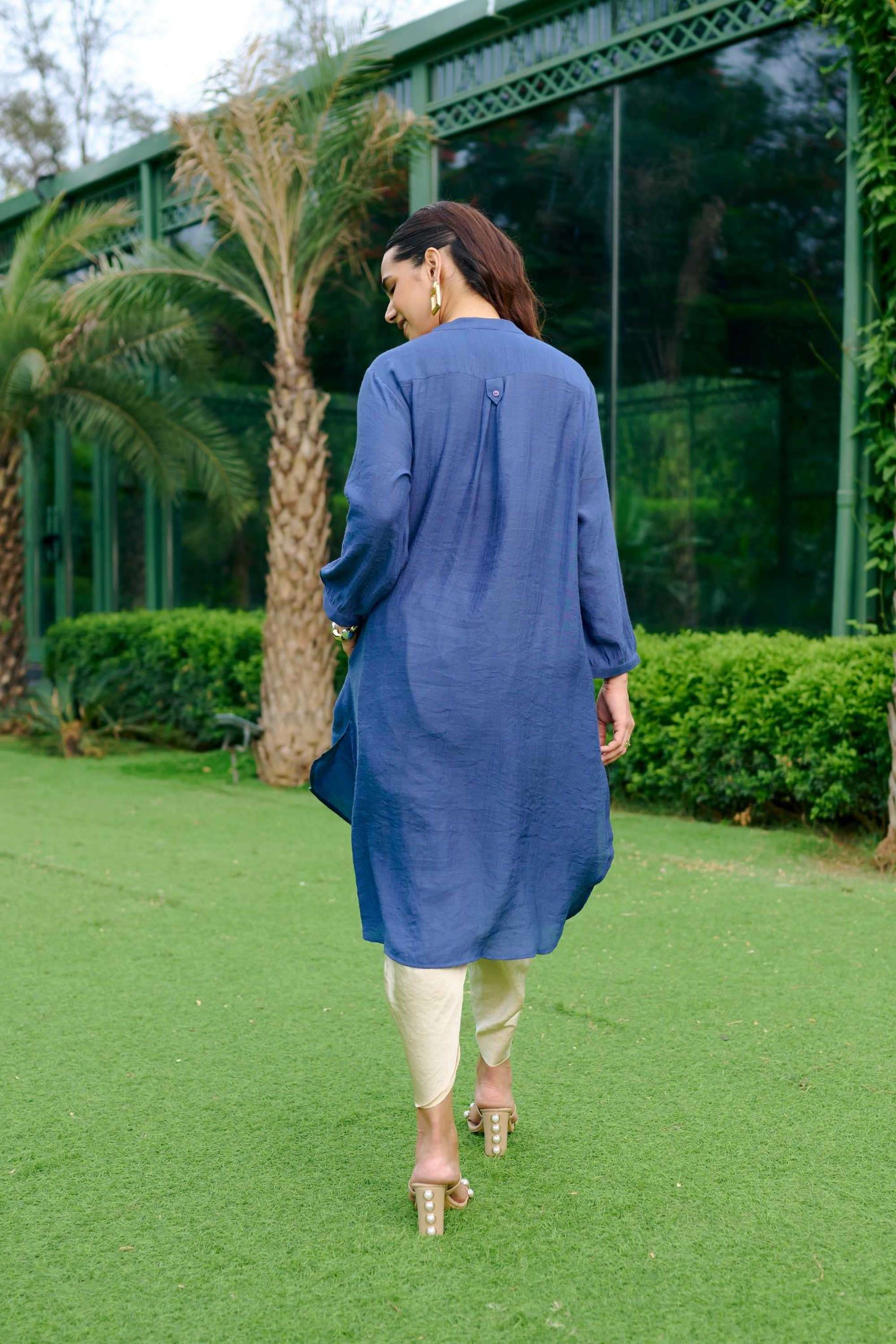 Textured-Blended-Fabric-Round-Neck-Women-s-Party-Wear-Tunic