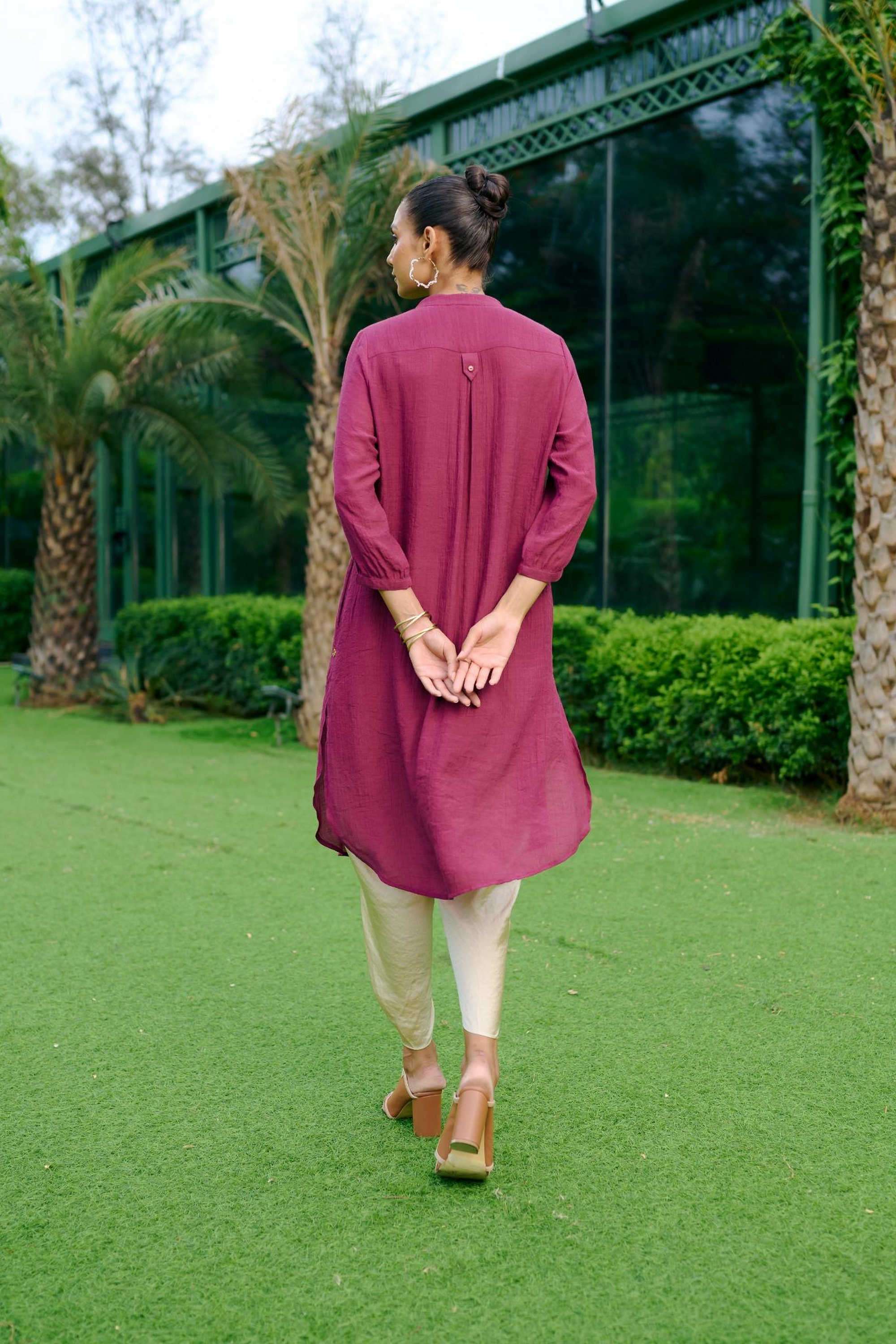 Textured-Blended-Fabric-Round-Neck-Women-s-Party-Wear-Tunic