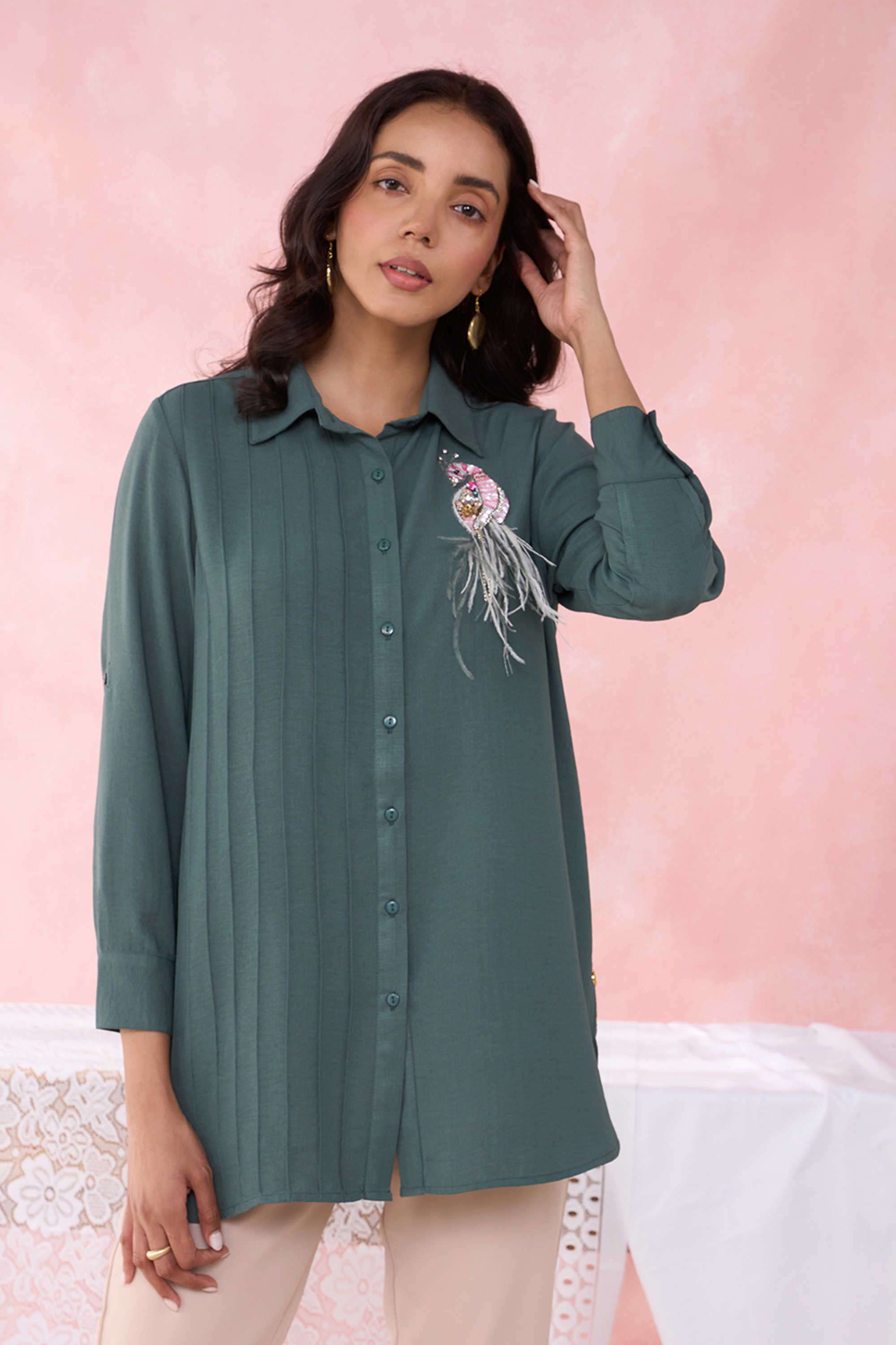 Textured-Collared-Polyester-Women-s-Party-Wear-Shirt