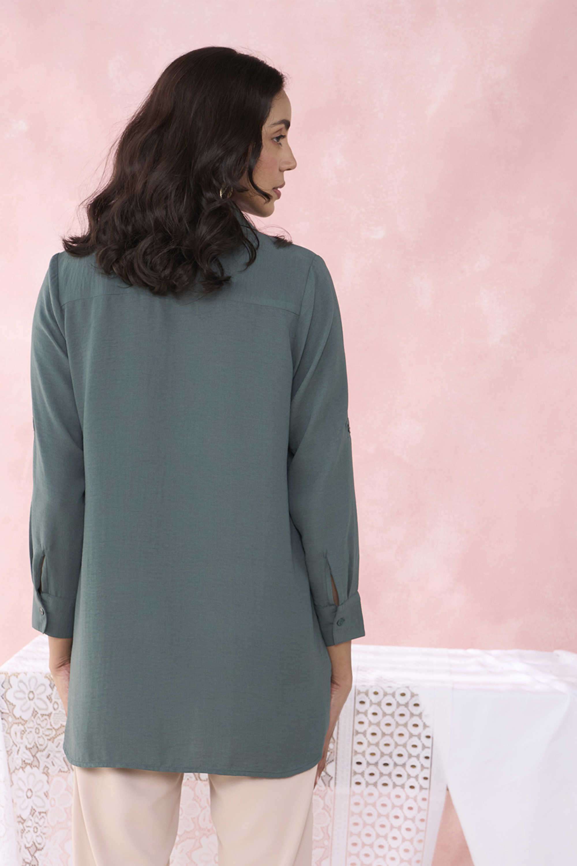 Textured-Collared-Polyester-Women-s-Party-Wear-Shirt