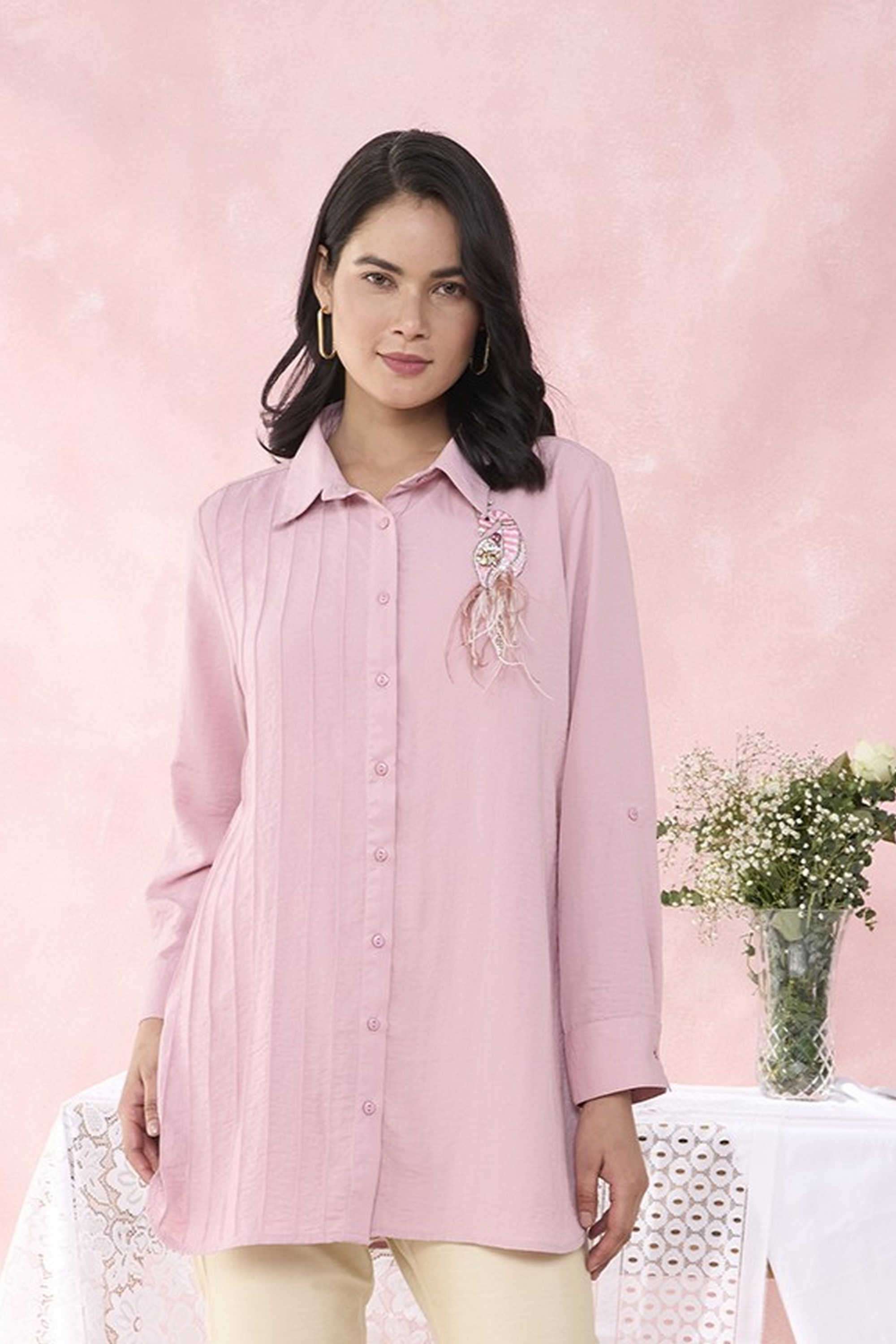 Textured-Collared-Polyester-Women-s-Party-Wear-Shirt