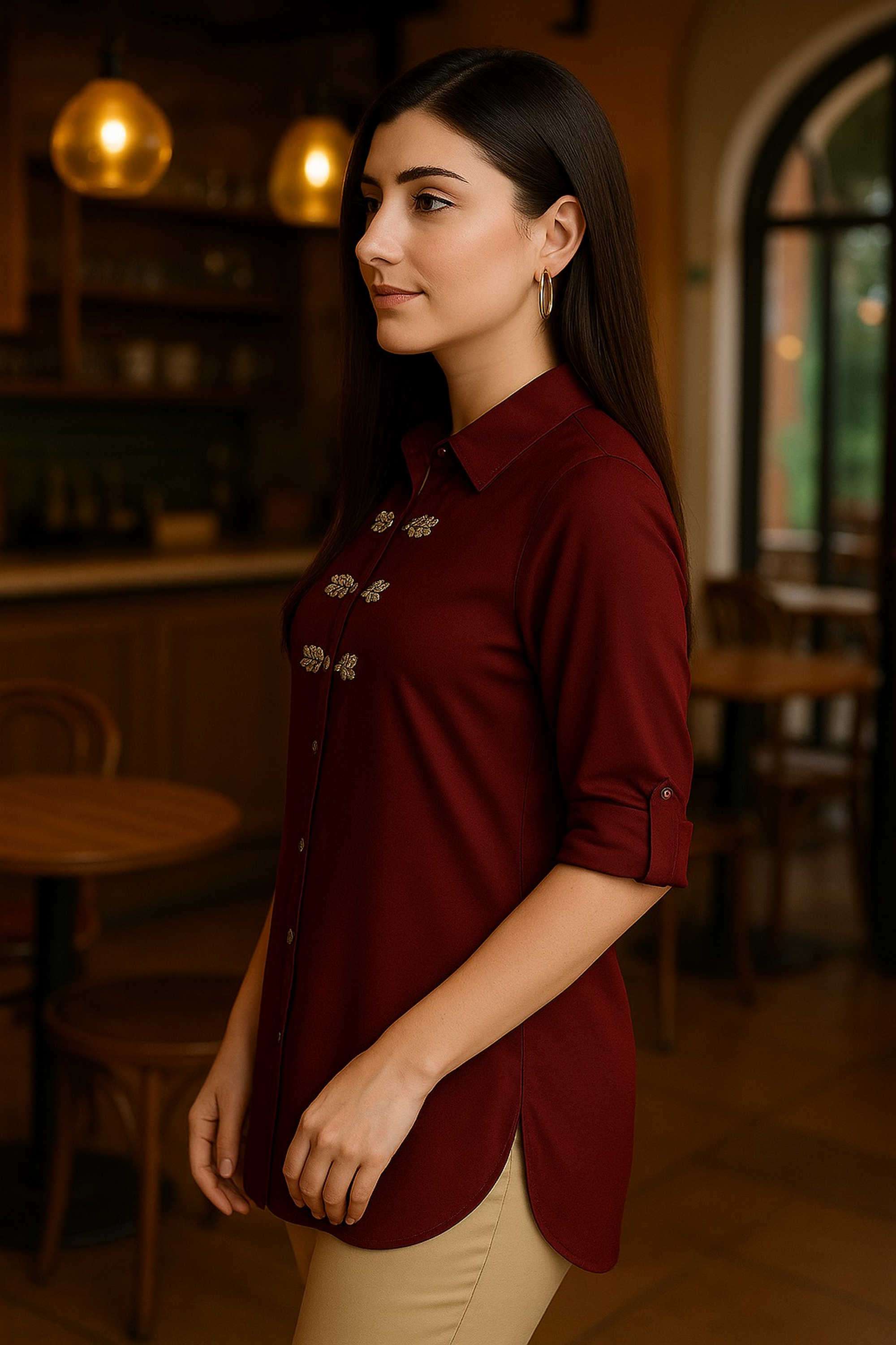 Textured-Collared-Polyester-Women-s-Party-Wear-Shirt