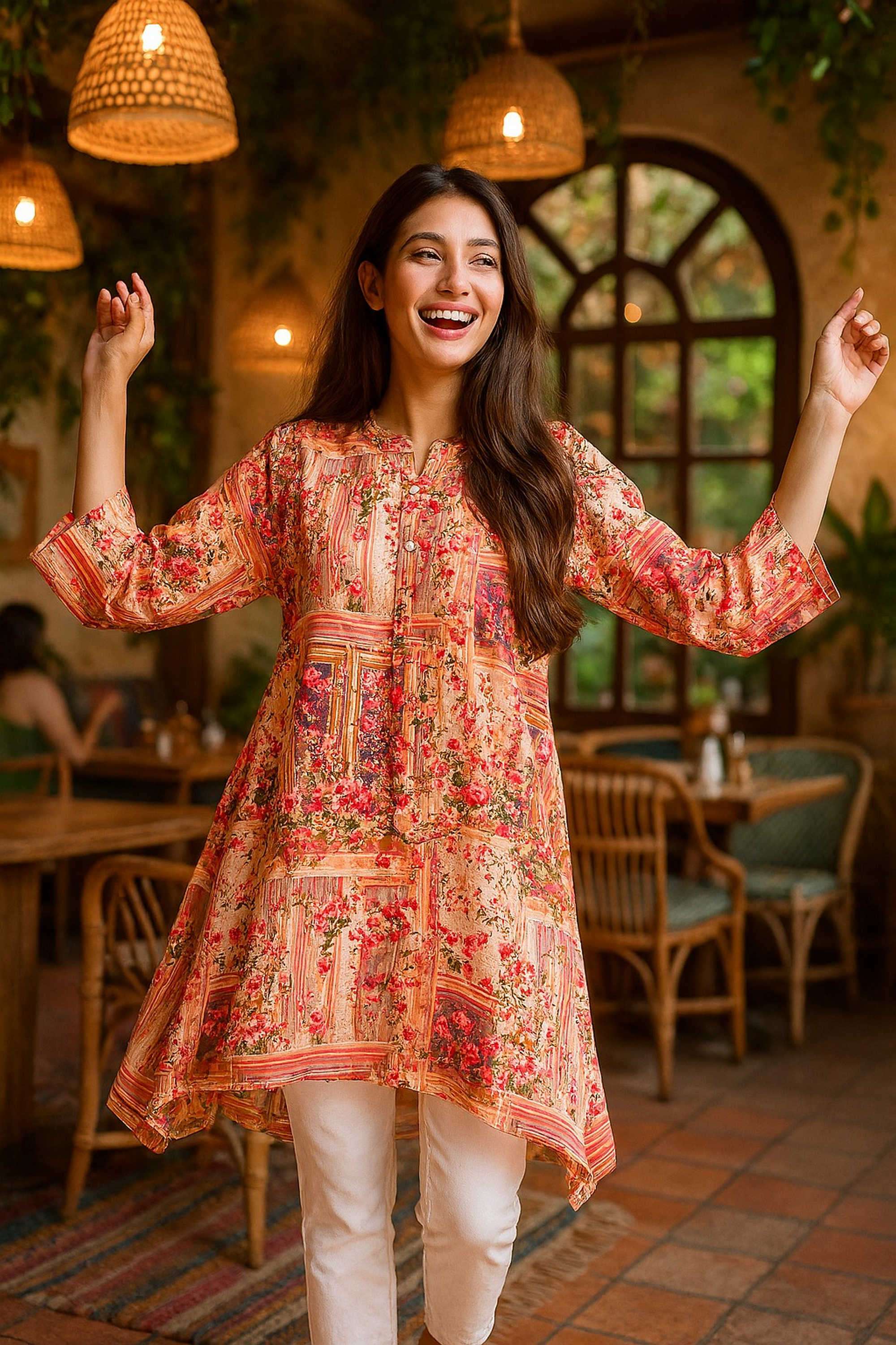 Printed-Polyester-Round-Neck-Women-s-Regular-Wear-Tunic