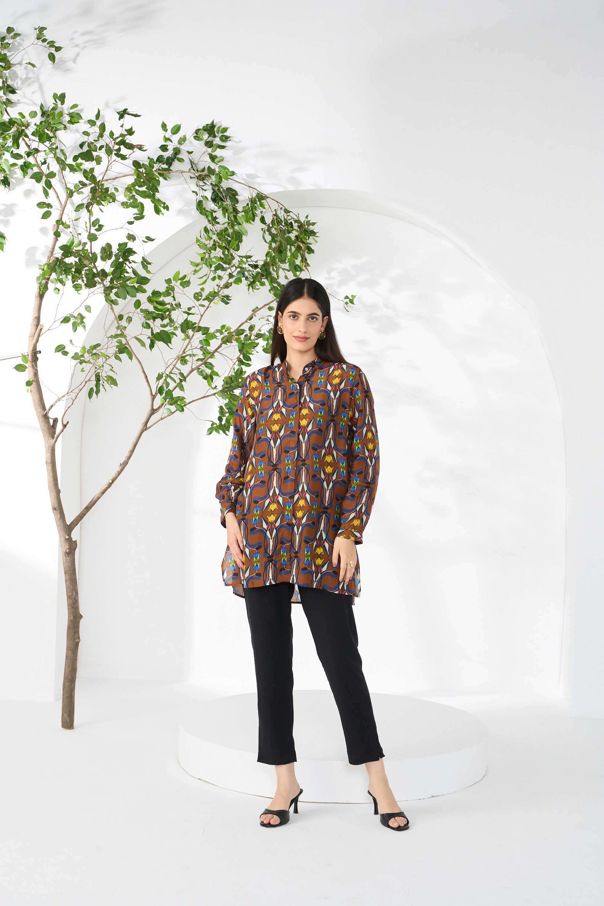 Printed-Round-Neck-Blended-Fabric-Women-s-Regular-Wear-Shirt
