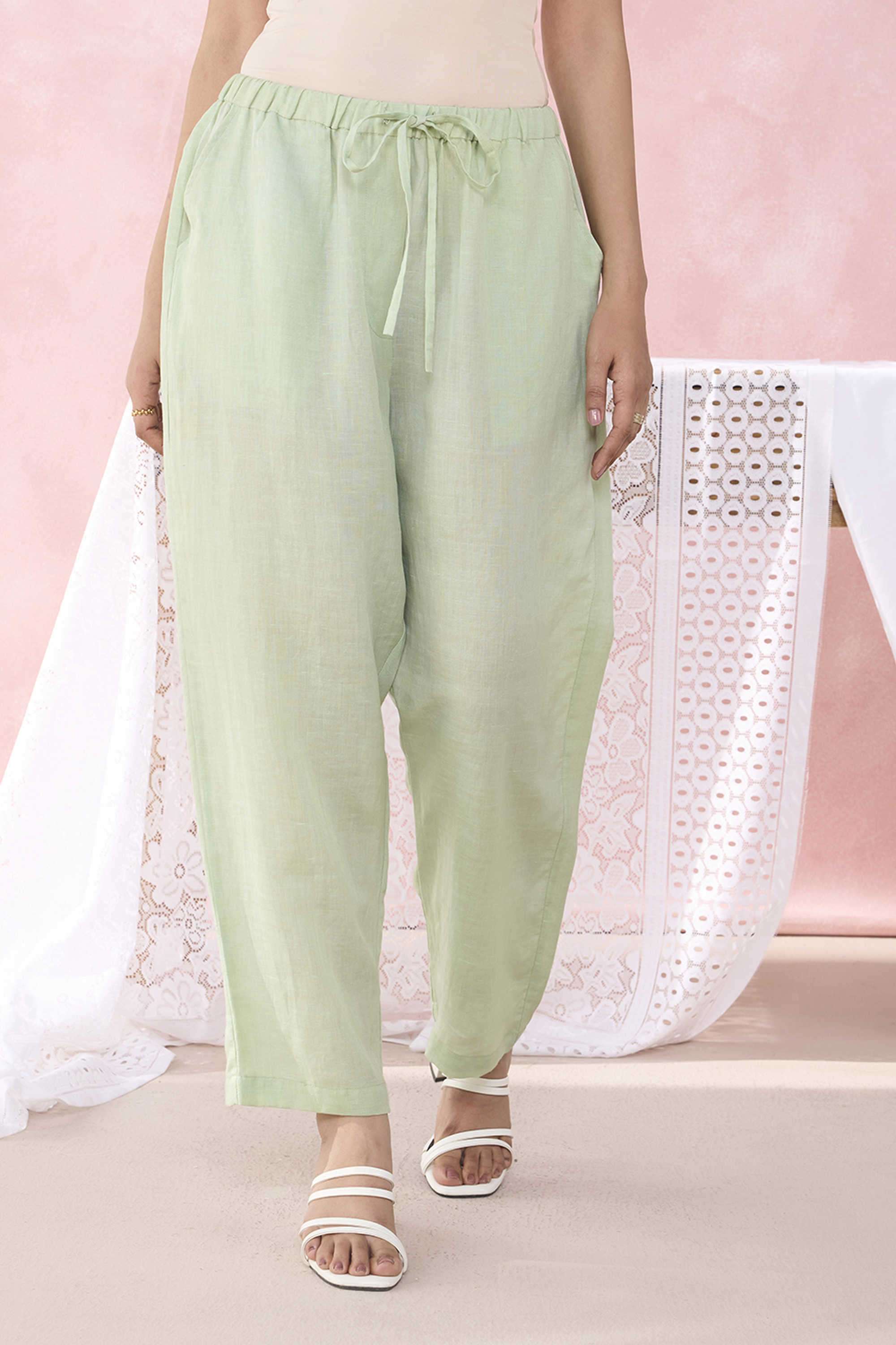 Solid-Regular-Fit-Blended-Fabric-Women-s-Regular-Wear-Pants