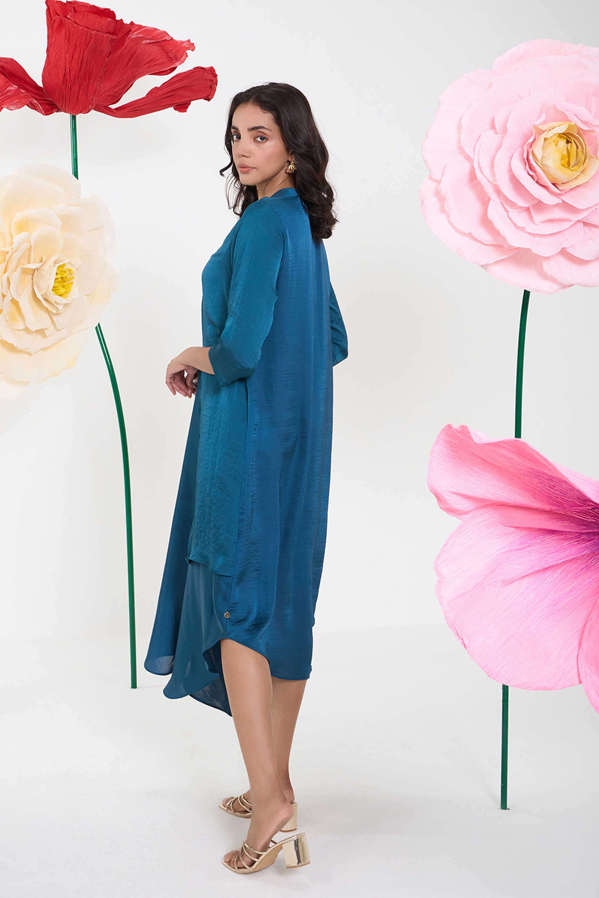 Textured-Polyester-Round-Neck-Women-s-Dress