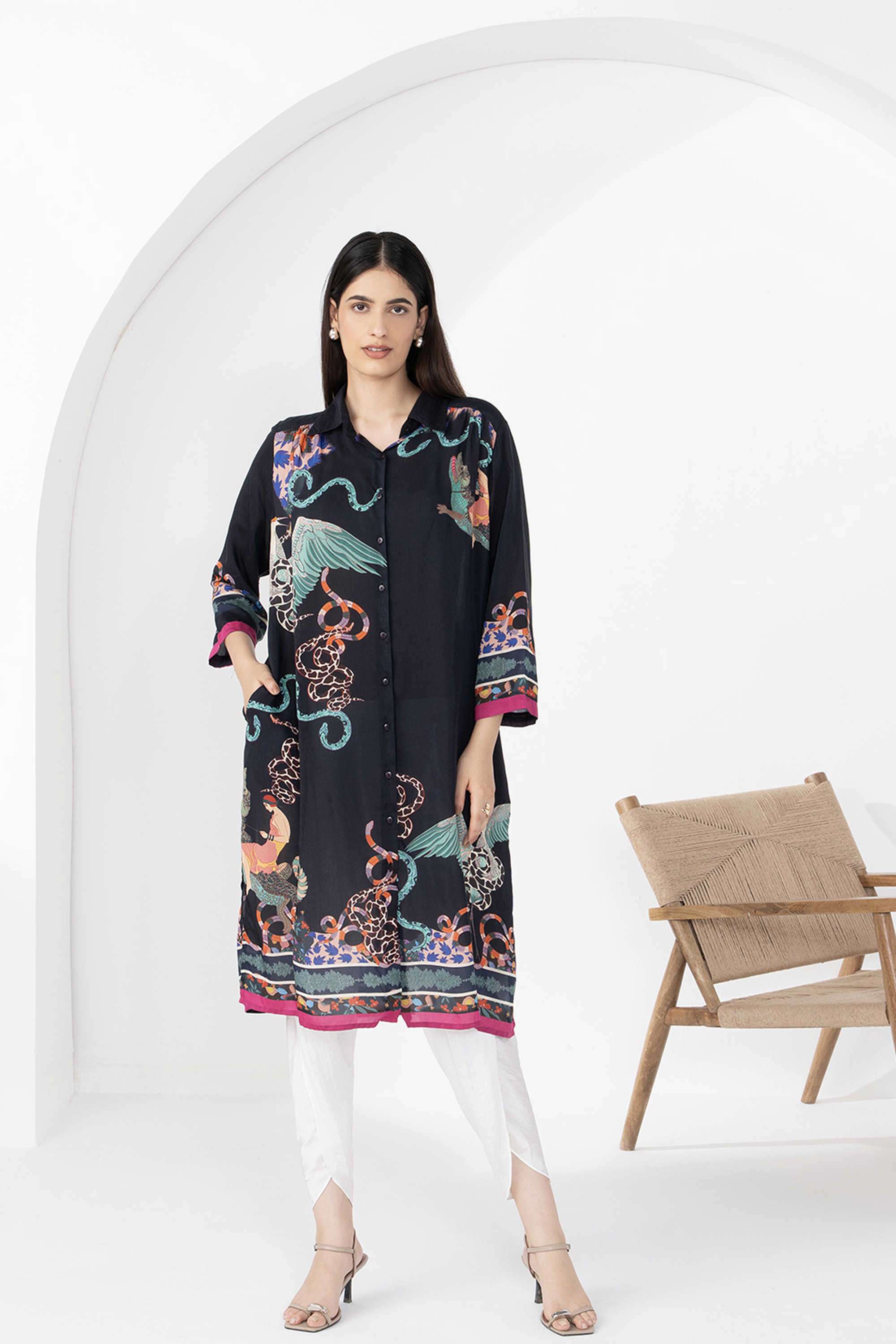 Printed-Blended-Fabric-Collared-Women-s-Regular-Wear-Tunic