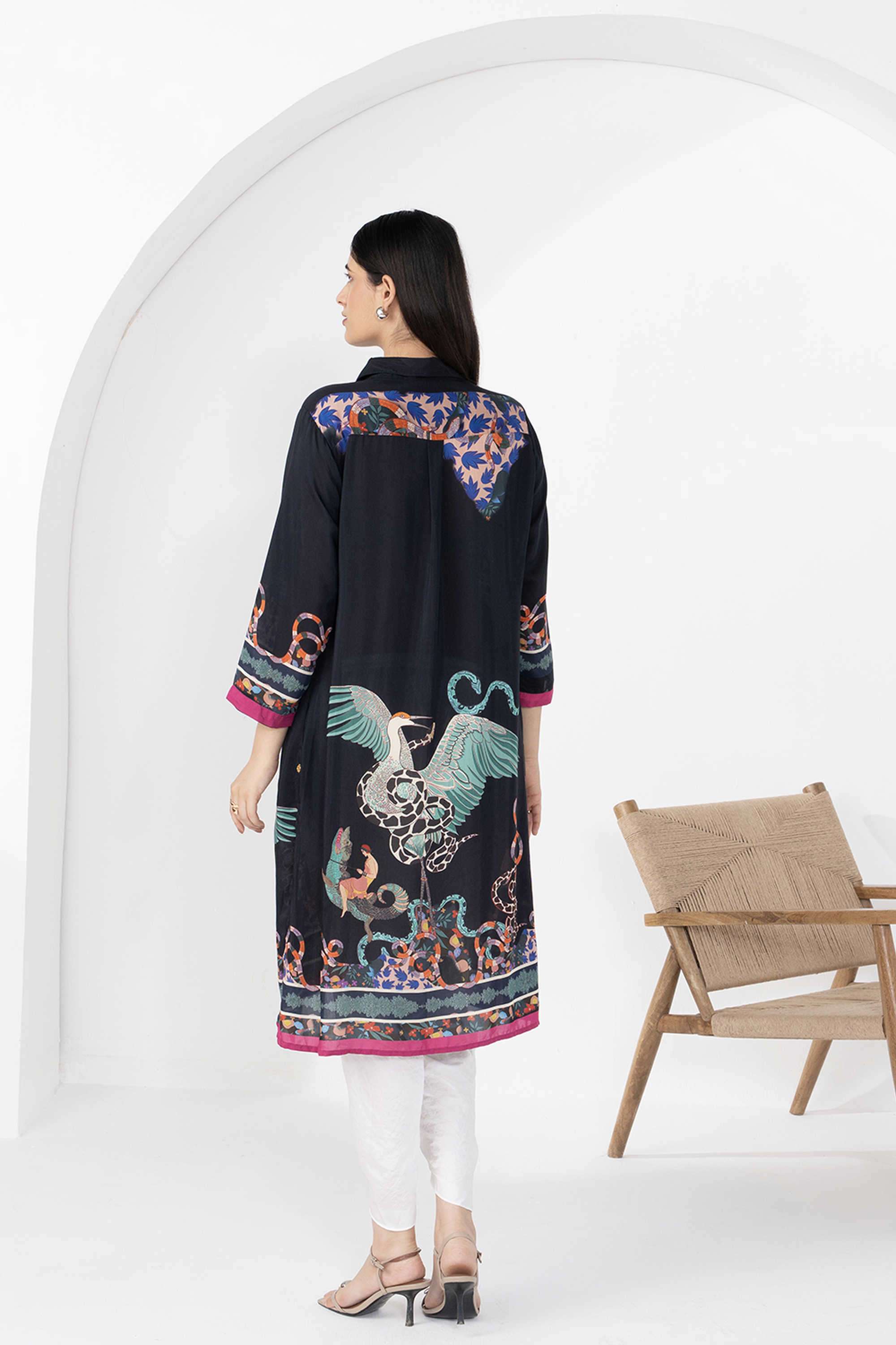 Printed-Blended-Fabric-Collared-Women-s-Regular-Wear-Tunic