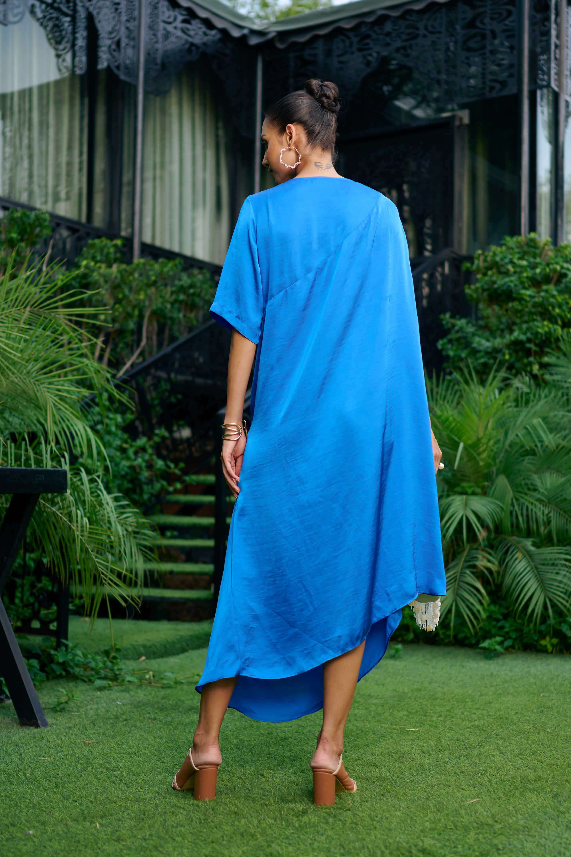 Textured-Polyester-V-Neck-Women-s-Dress