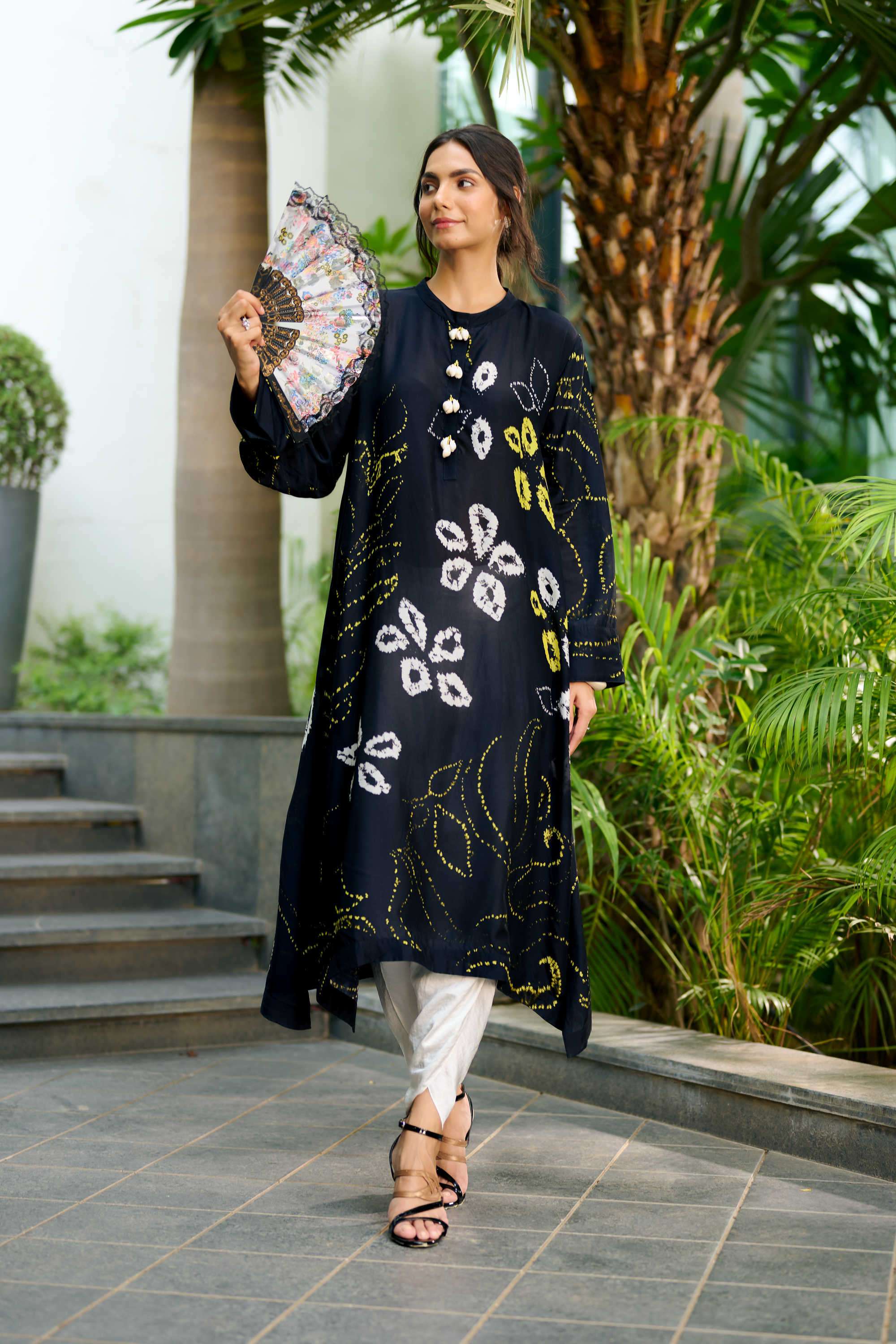 Printed-Blended-Fabric-Collared-Women-s-Party-Wear-Tunic