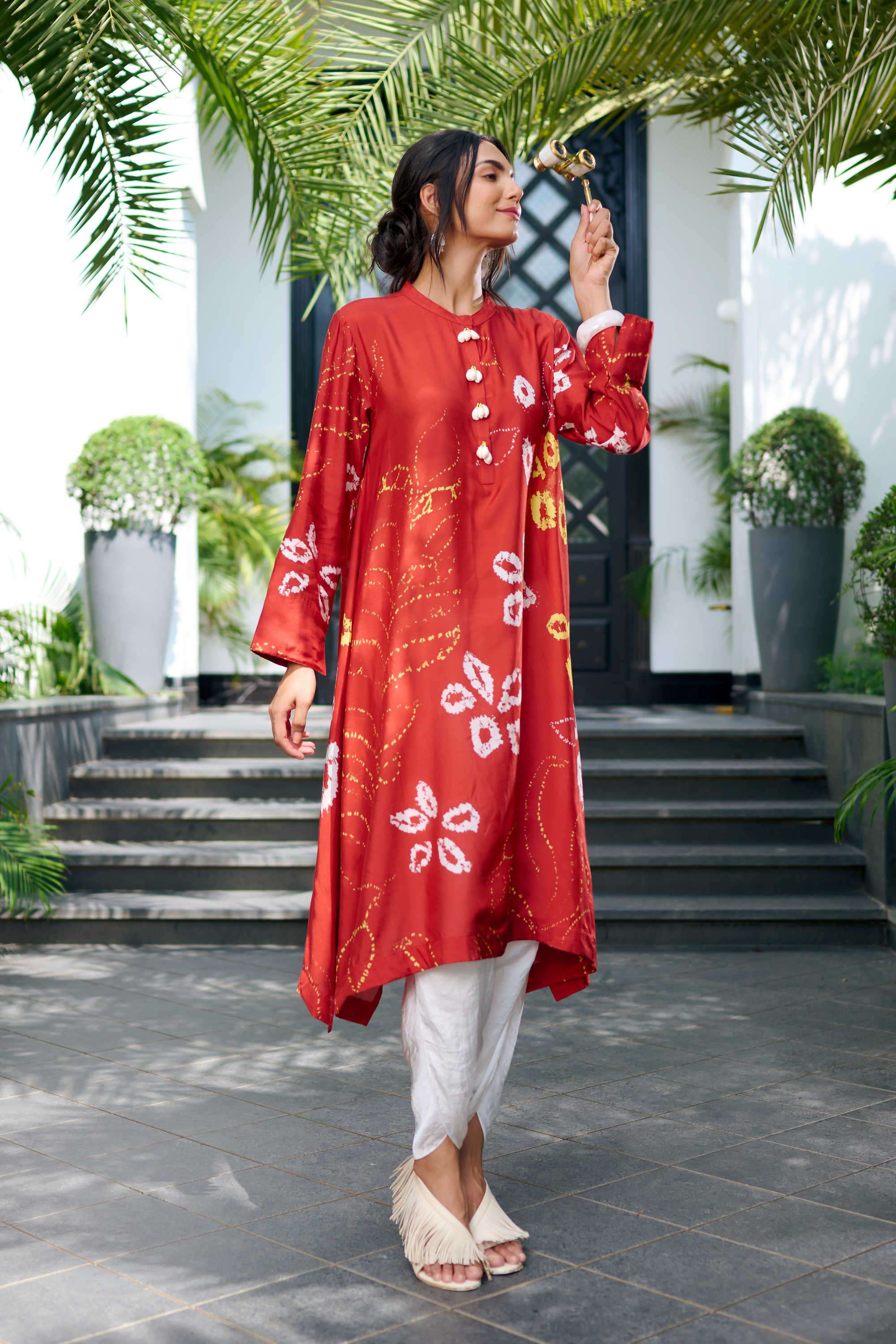 Printed-Blended-Fabric-Collared-Women-s-Party-Wear-Tunic