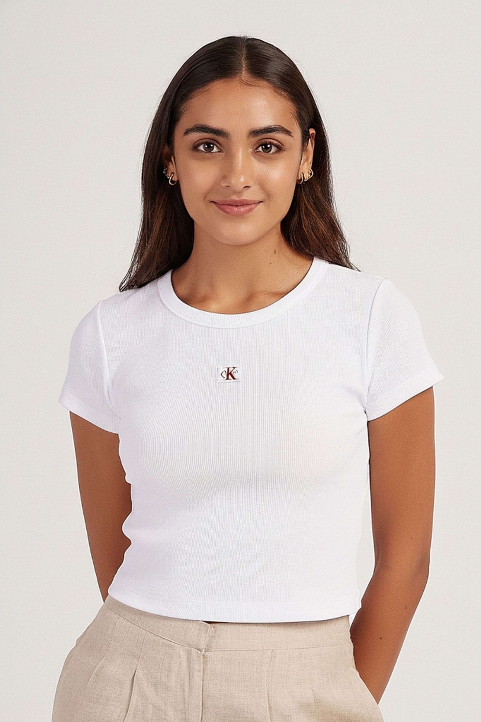Solid-Blended-Fabric-Women-T-Shirt