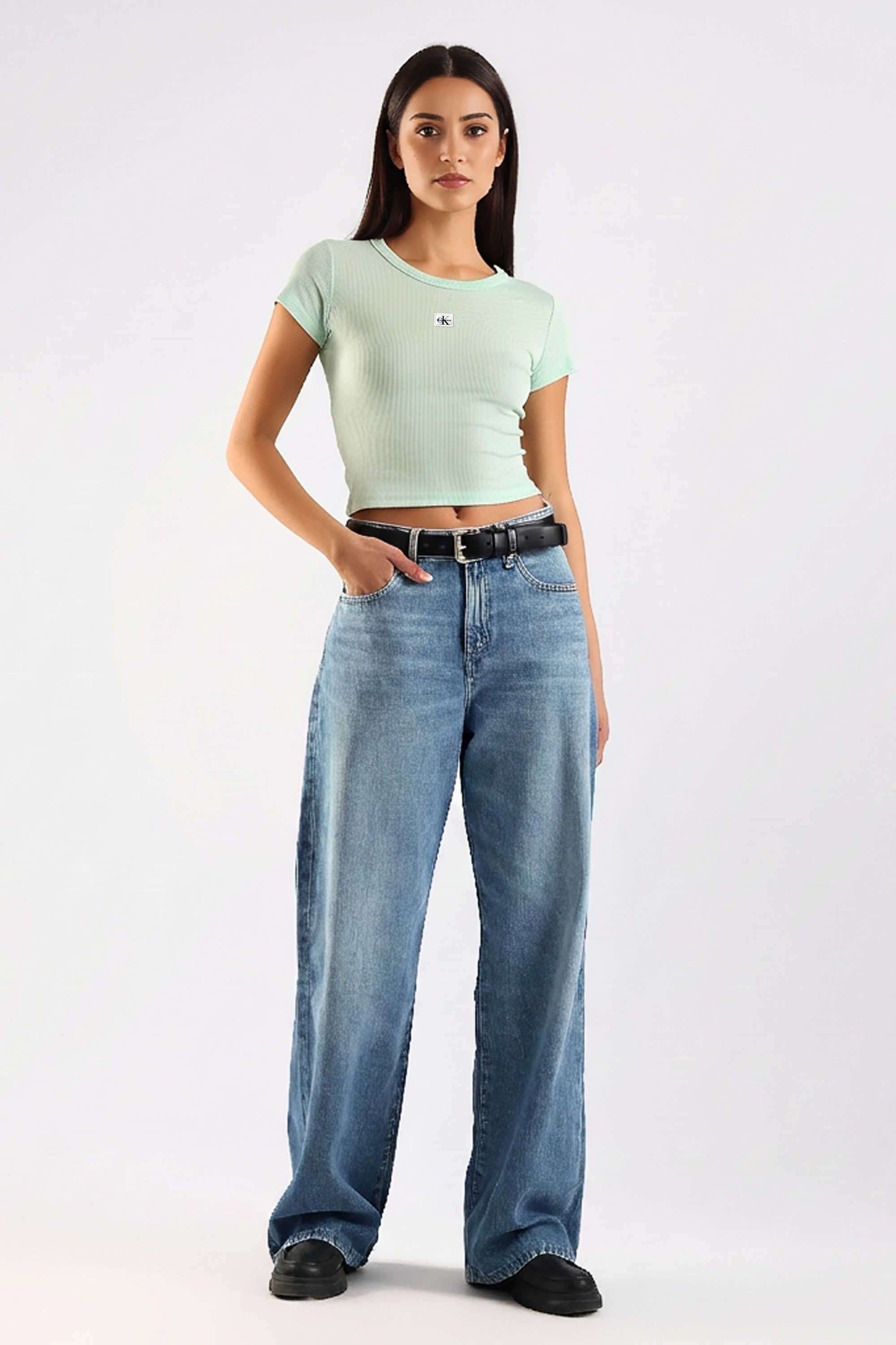 Solid-Blended-Fabric-Women-T-Shirt