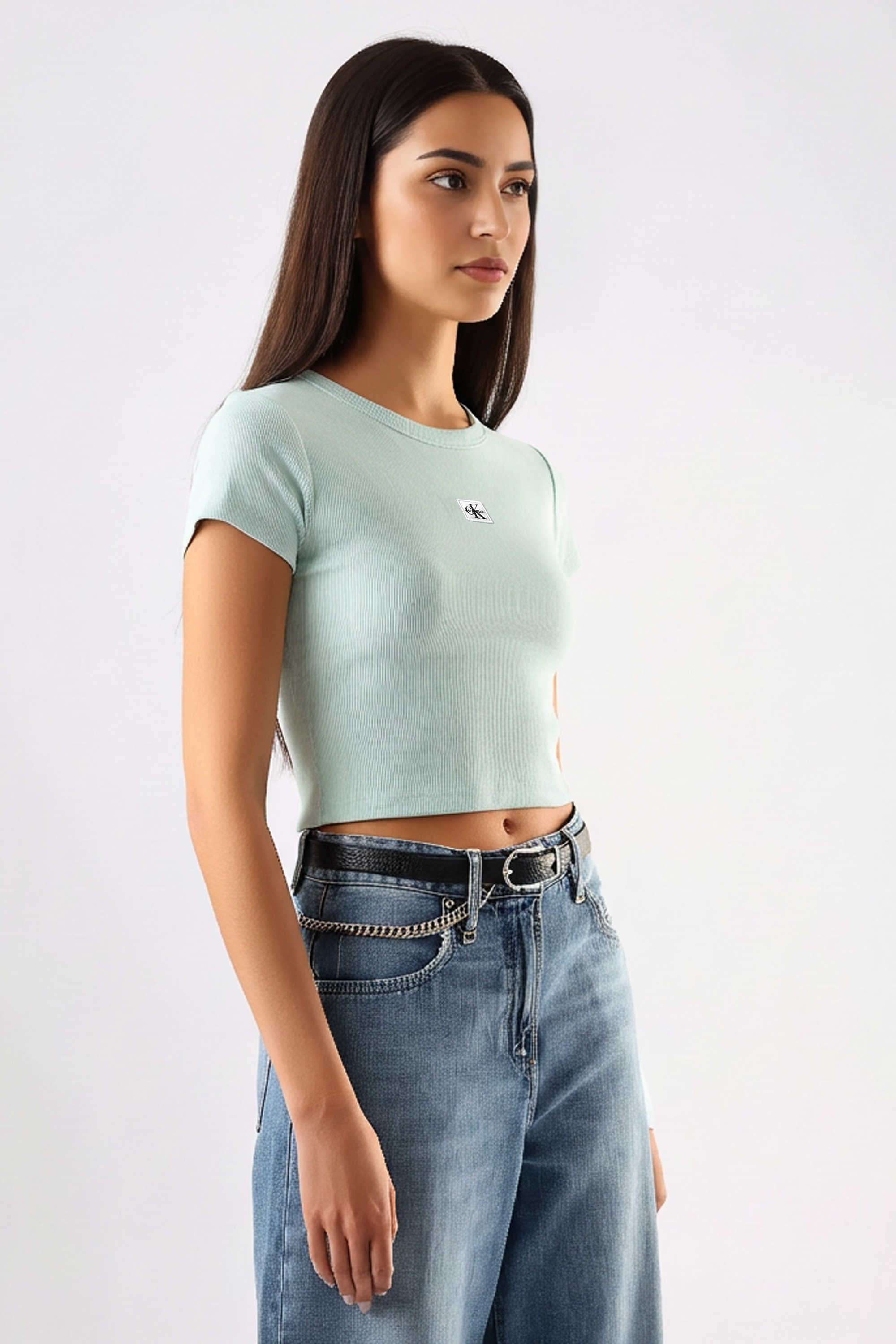 Solid-Blended-Fabric-Women-T-Shirt