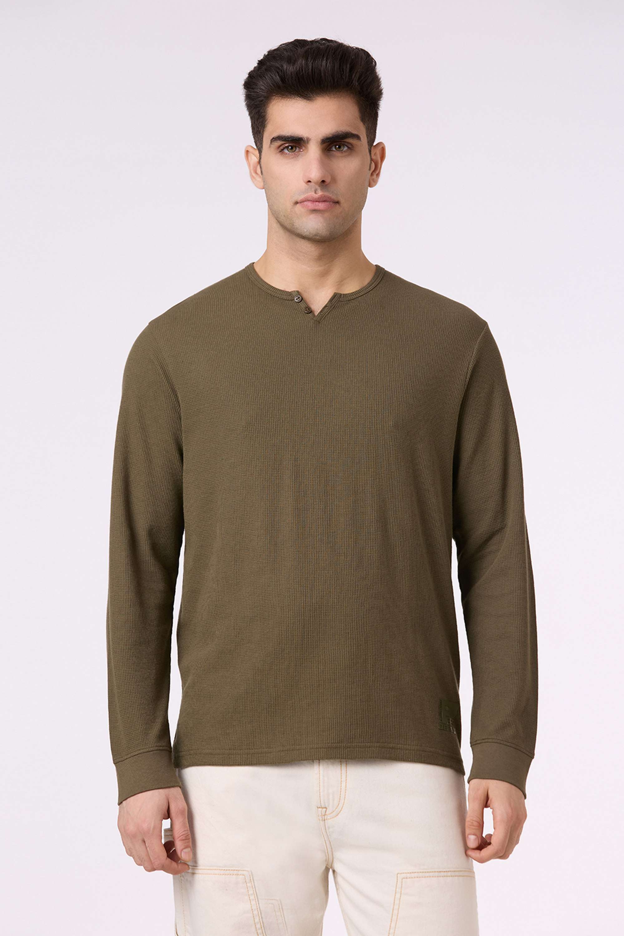 Solid-Cotton-Blend-V-Neck-Men-s-T-Shirt