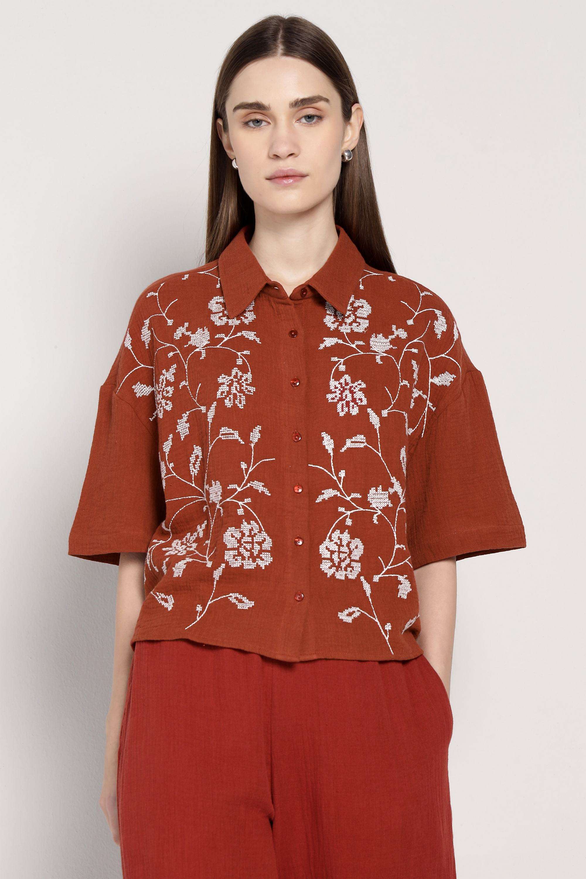Floral-Cotton-Collared-Women-s-Shirt