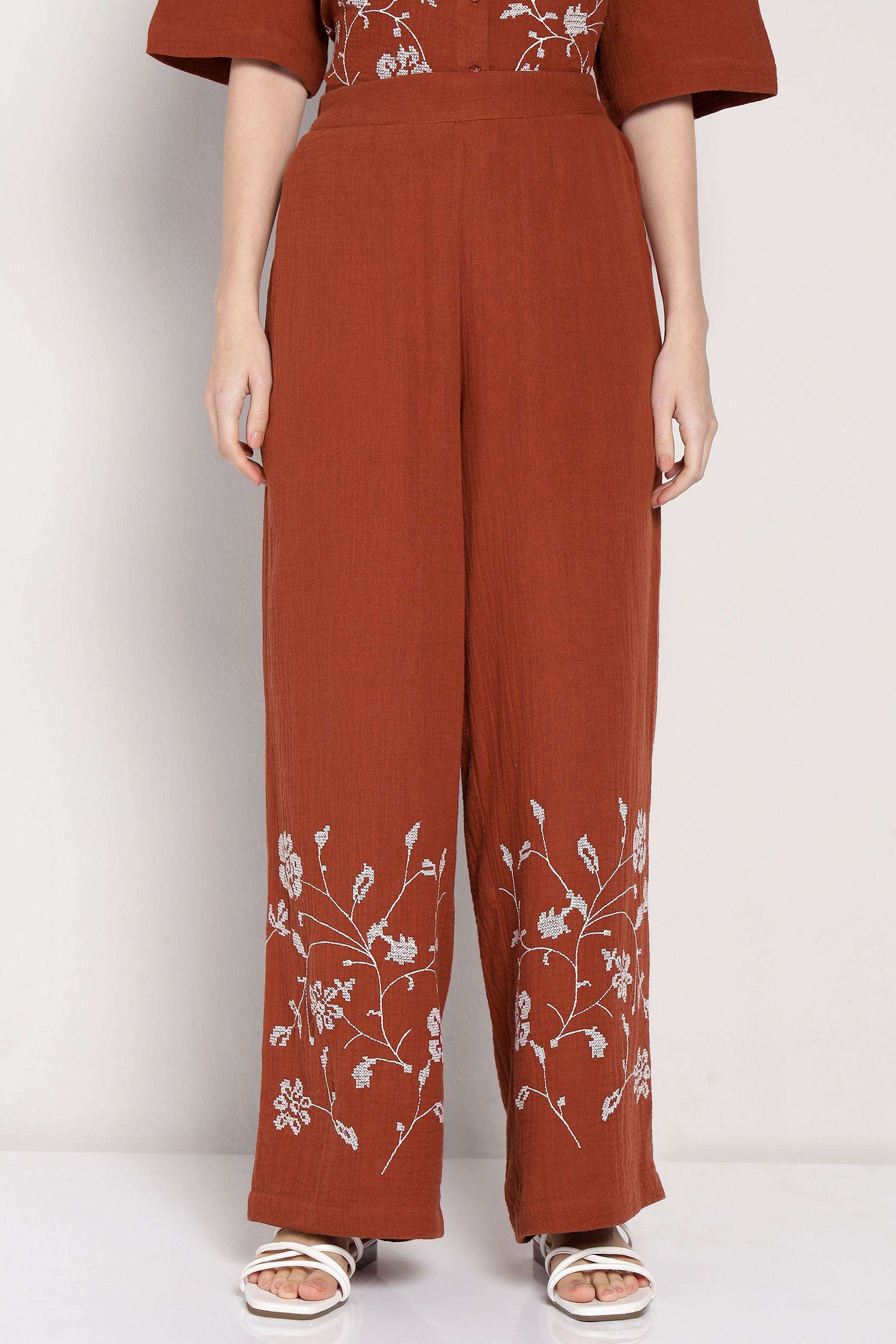 Floral-Relaxed-Fit-Cotton-Women-s-Casual-Wear-Trousers