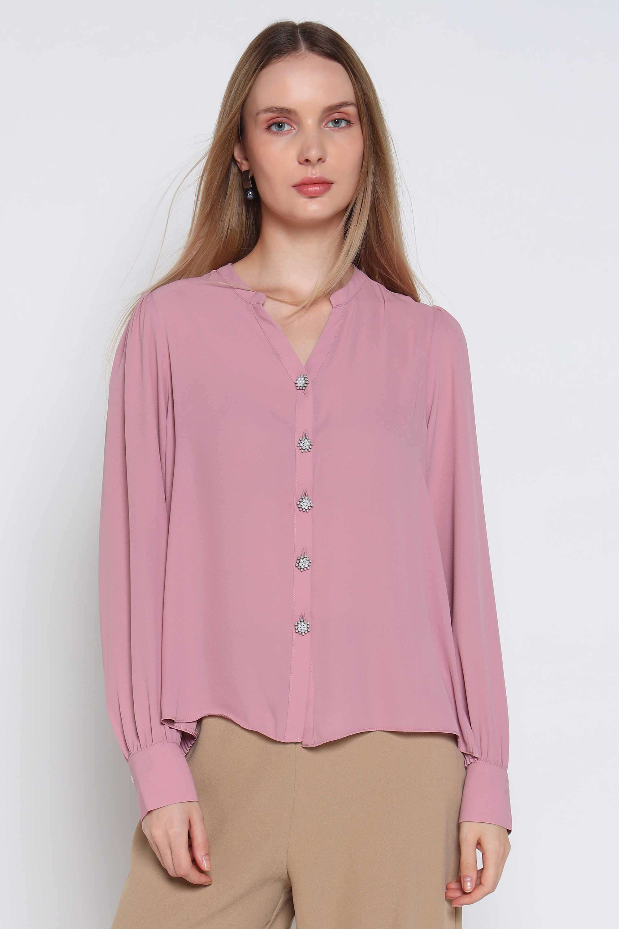 Solid-Round-Neck-Polyester-Women-s-Work-Wear-Top