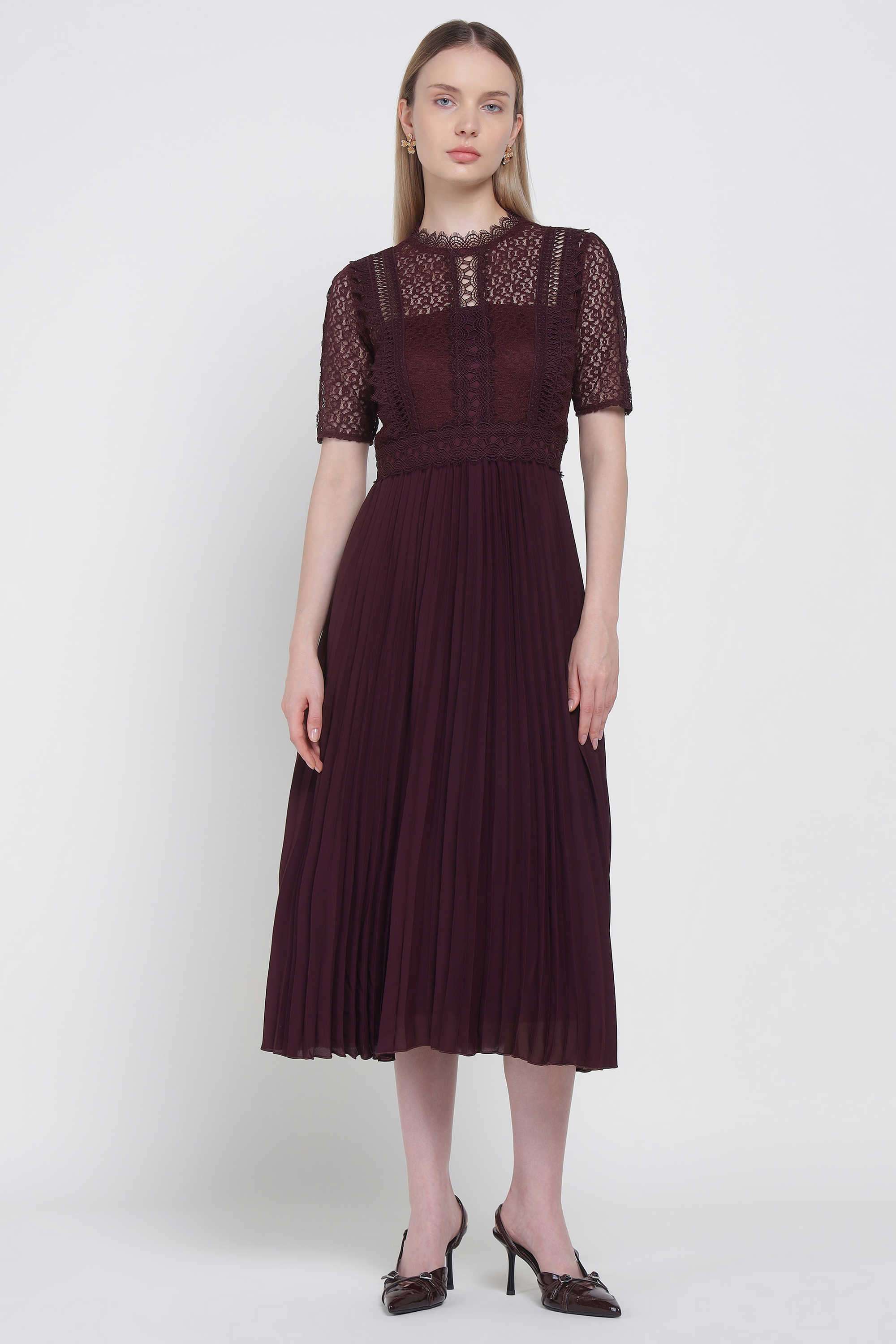 Solid-Polyester-Round-Neck-Women-s-Dress