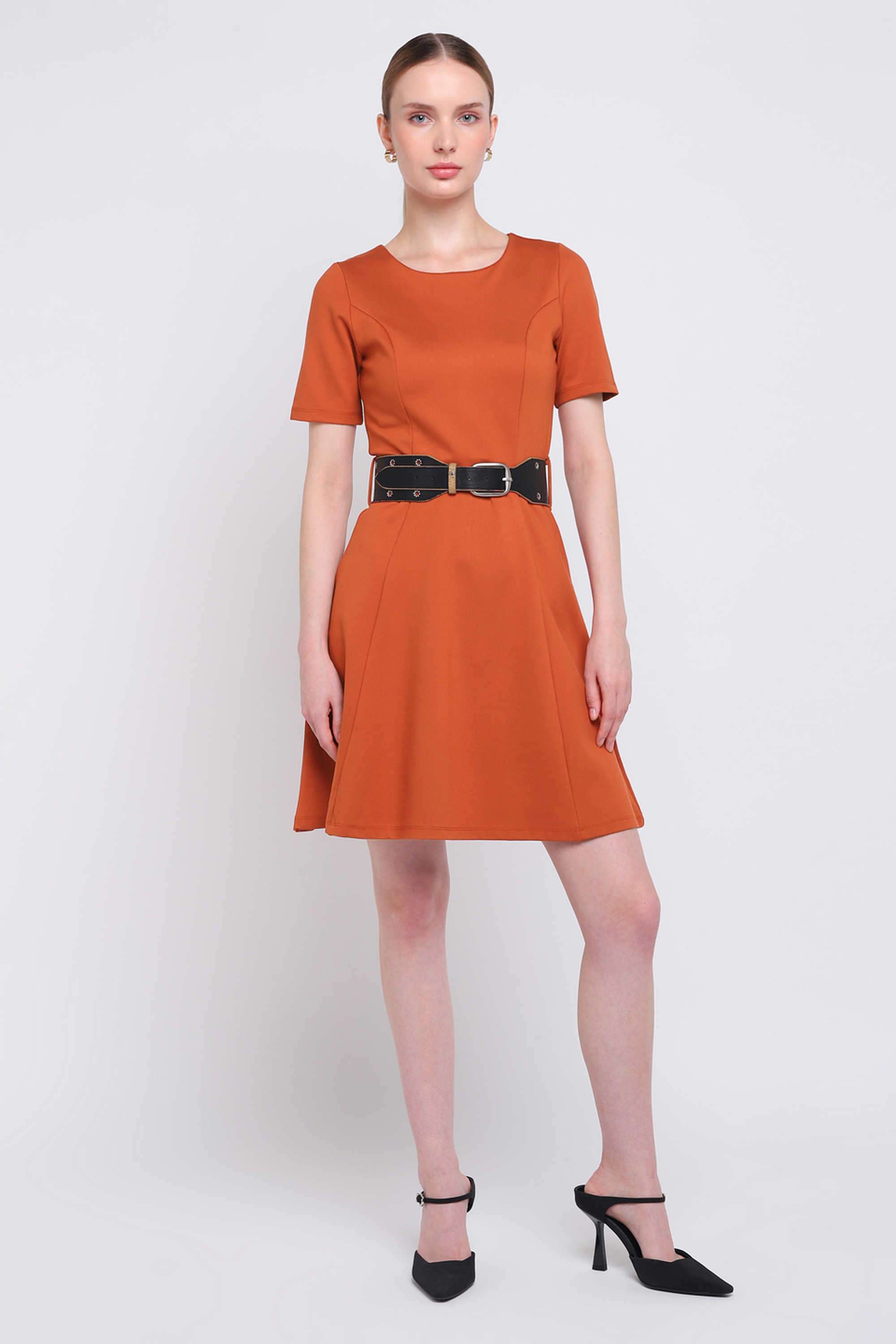 Solid-Blended-Fabric-Relaxed-Fit-Women-s-Mini-Dress