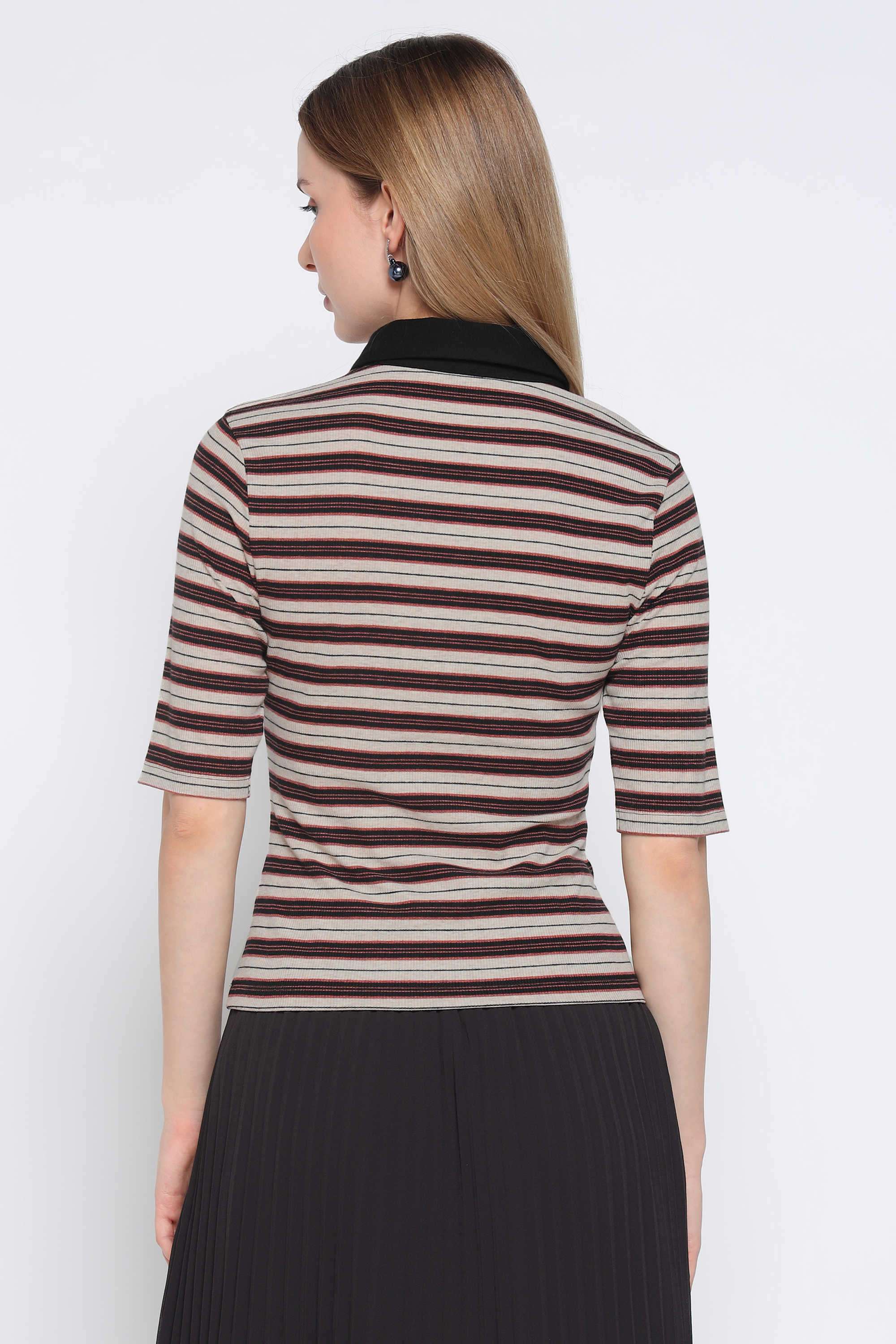 Textured-Collared-Polyester-Women-s-Casual-Wear-Top