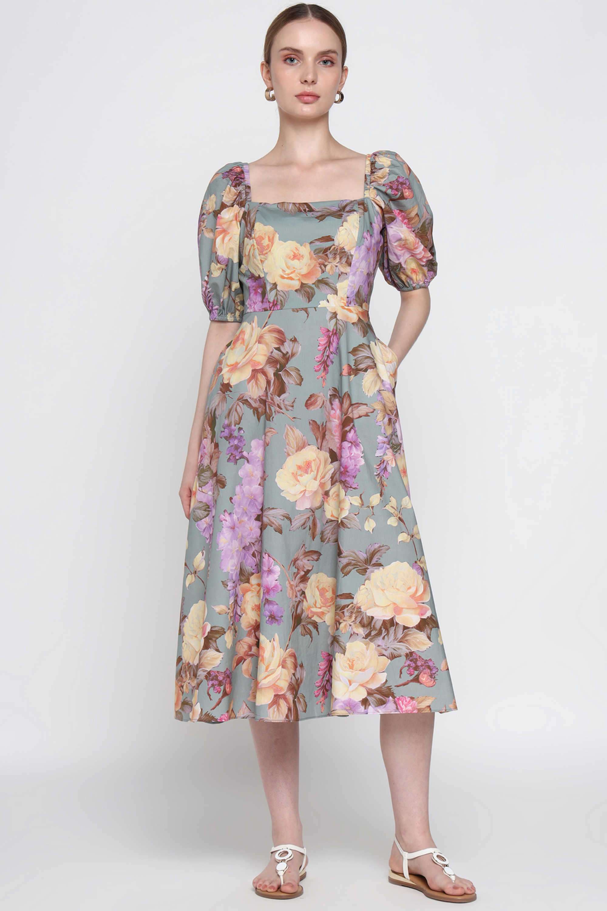 Floral-Cotton-Relaxed-Fit-Women-s-Midi-Dress