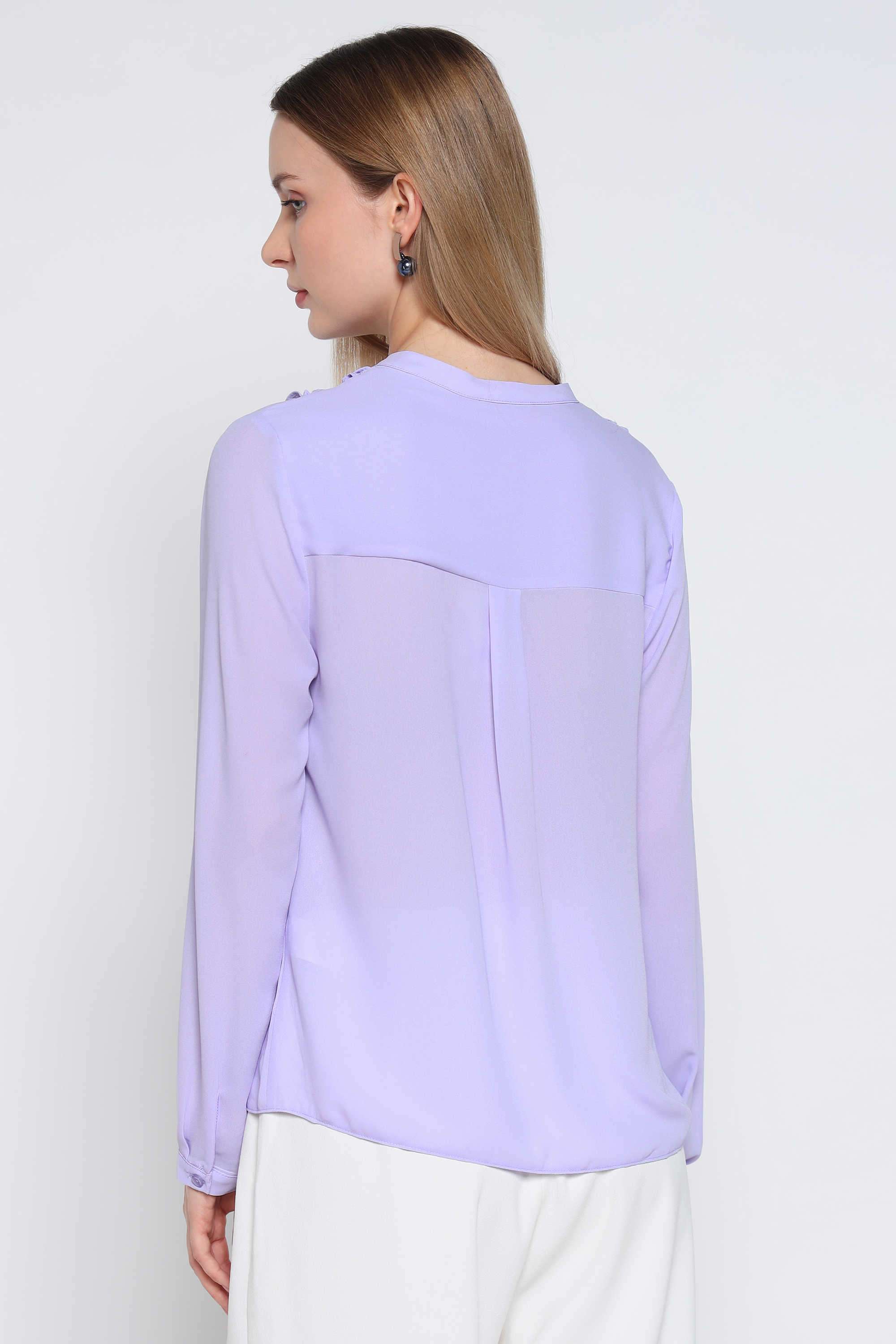 Solid-V-Neck-Polyester-Women-s-Work-Wear-Top