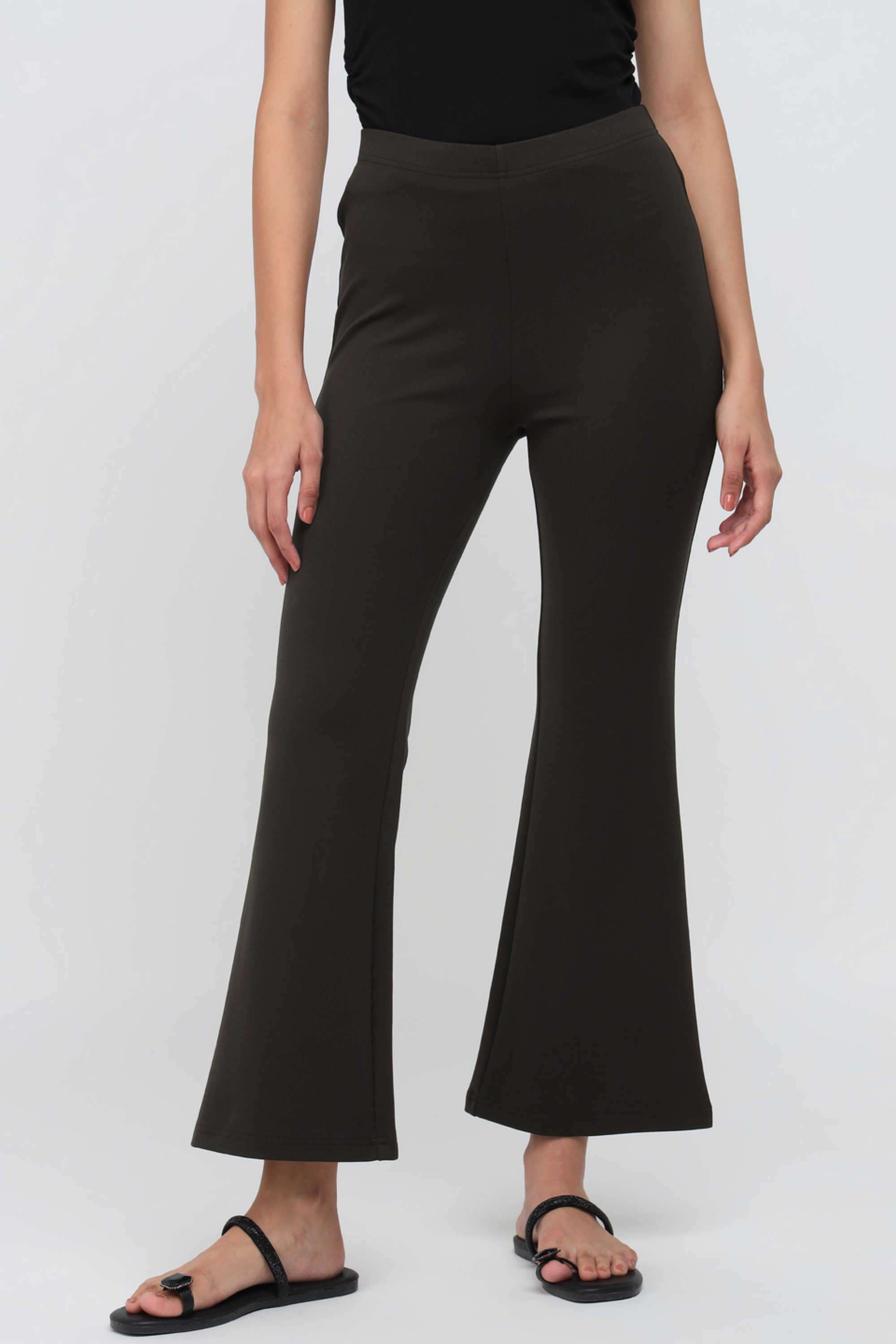 Solid-Blended-Fabric-Bootcut-Fit-Women-s-Trousers