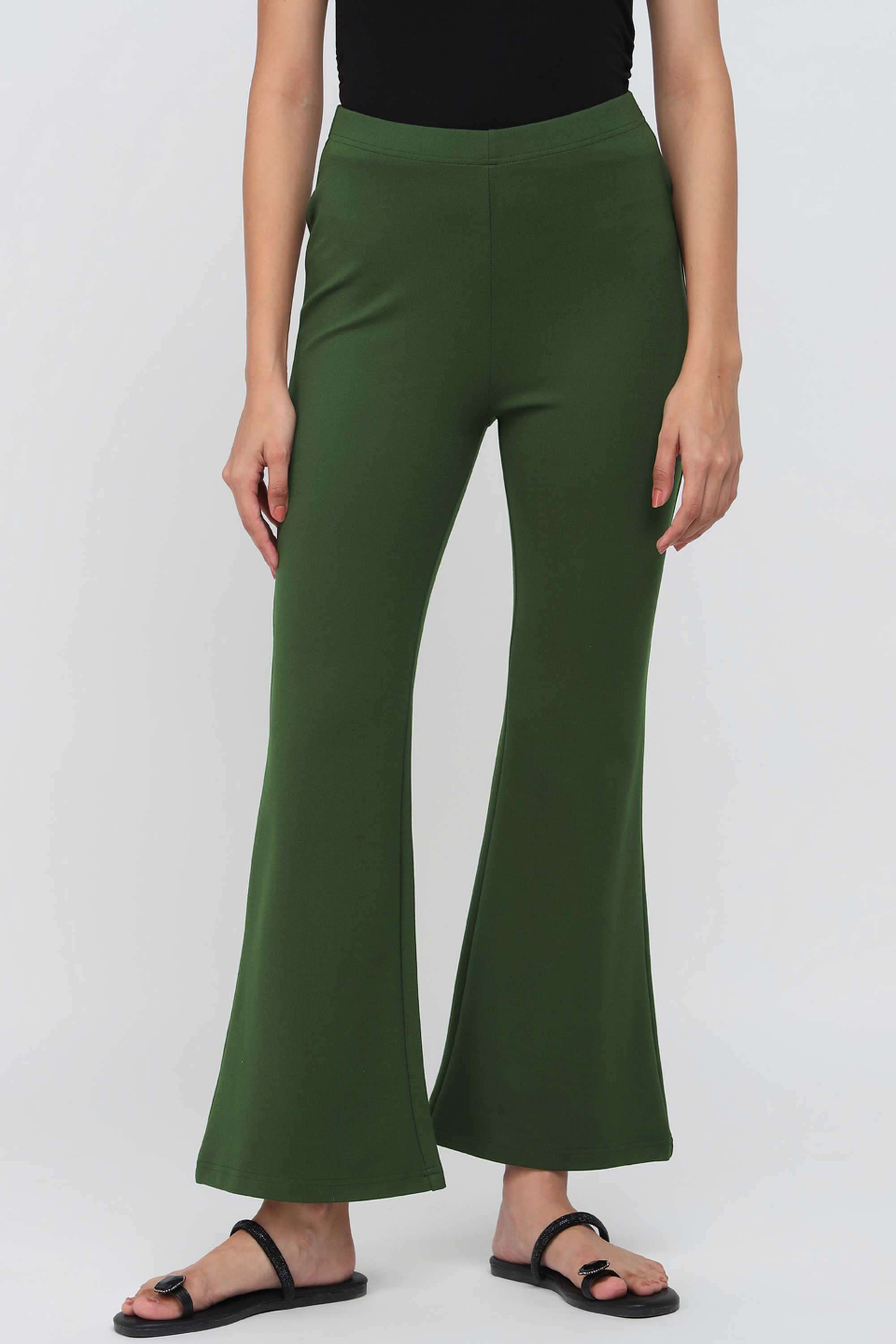 Solid-Blended-Fabric-Bootcut-Fit-Women-s-Trousers