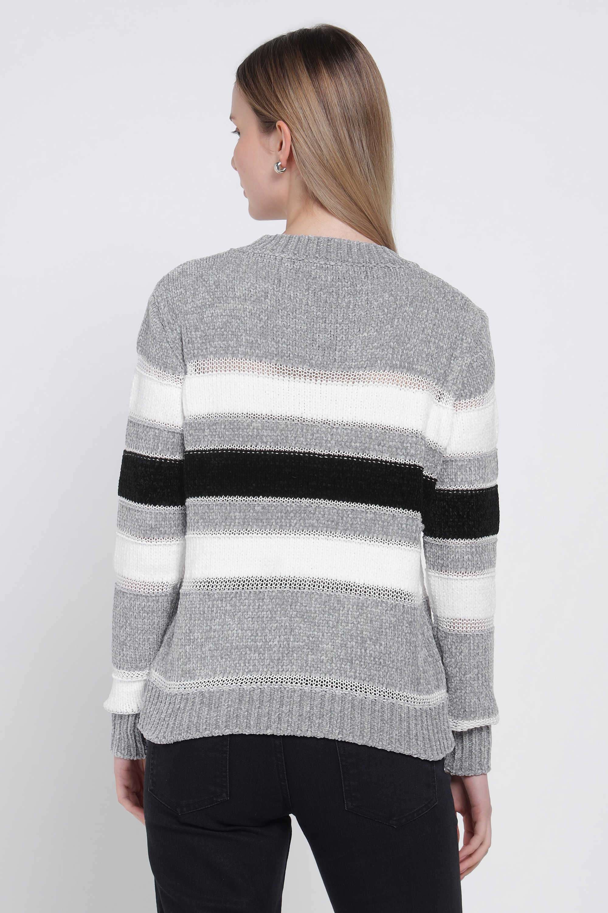 Stripes-Round-Neck-Polyester-Women-s-Winter-Wear-Sweater