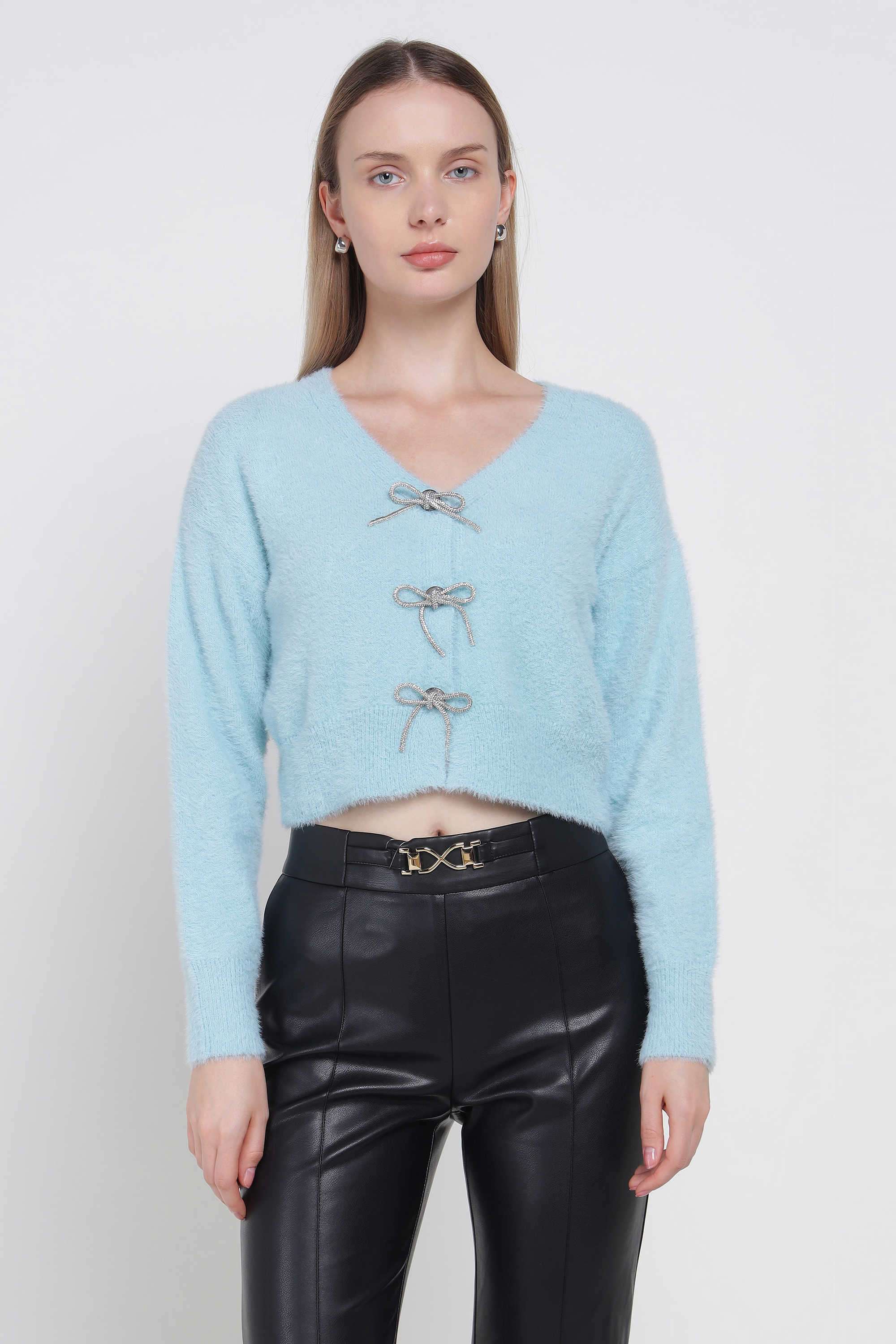 Solid-V-Neck-Polyester-Women-s-Winter-Wear-Sweater