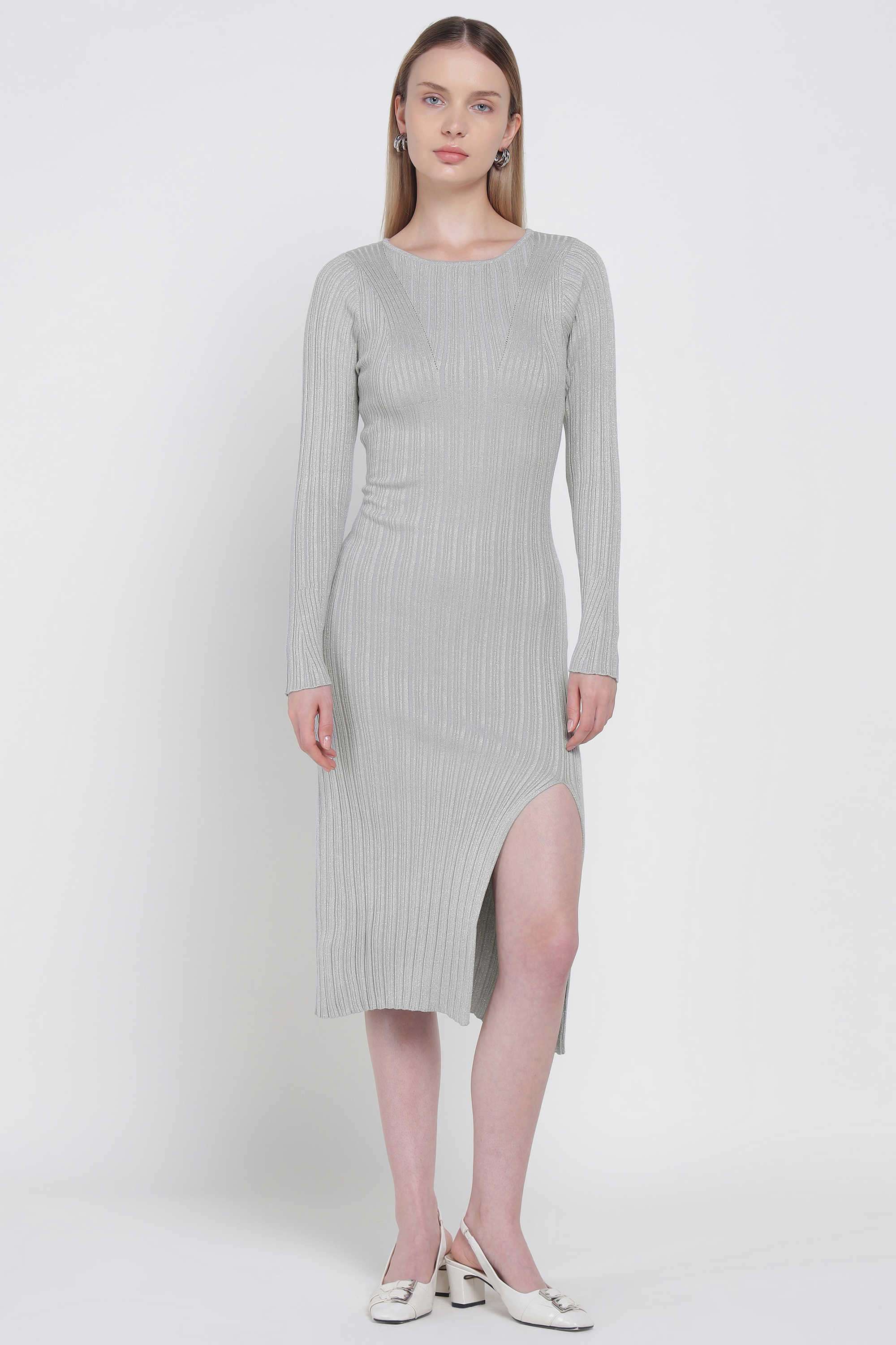 Textured-Viscose-Round-Neck-Women-s-Dress