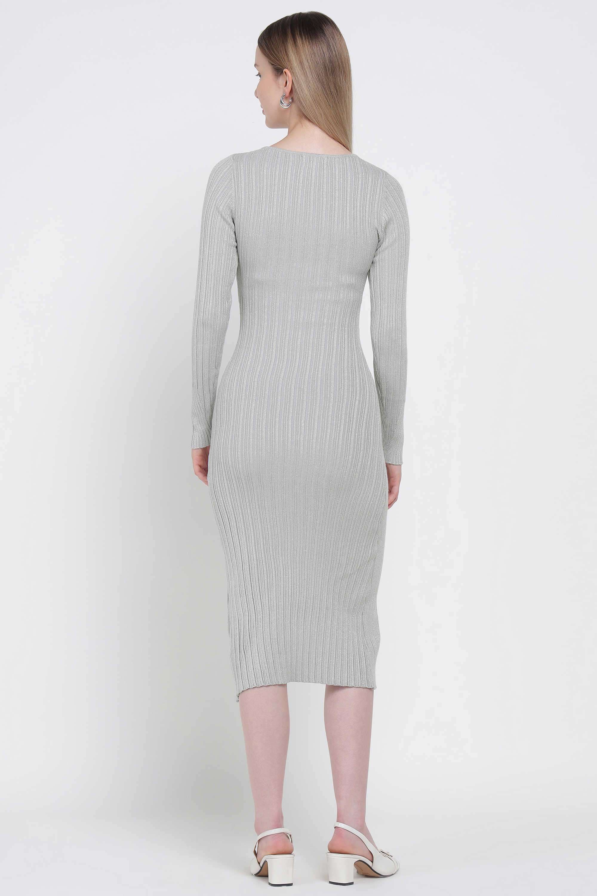 Textured-Viscose-Round-Neck-Women-s-Dress