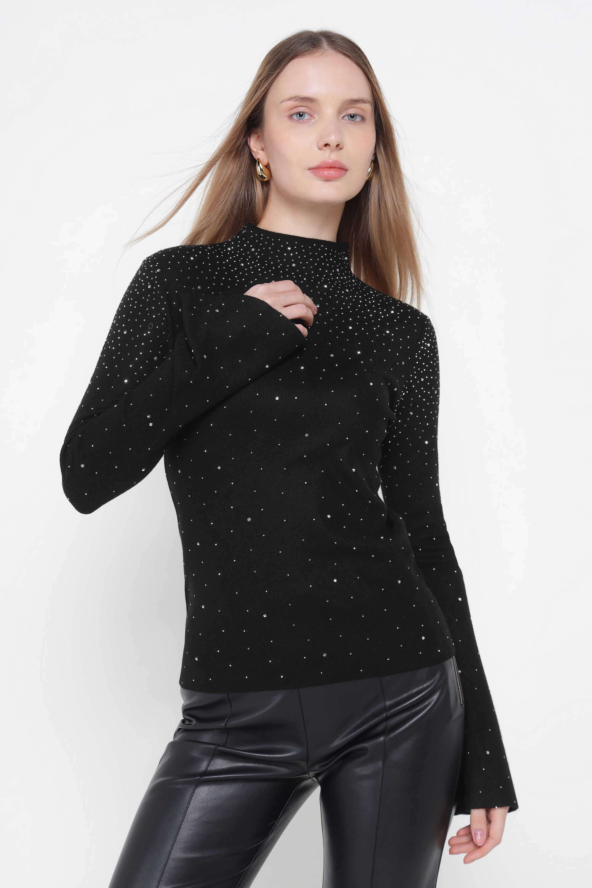 Solid-Turtle-Neck-Nylon-Women-s-Winter-Wear-Sweater