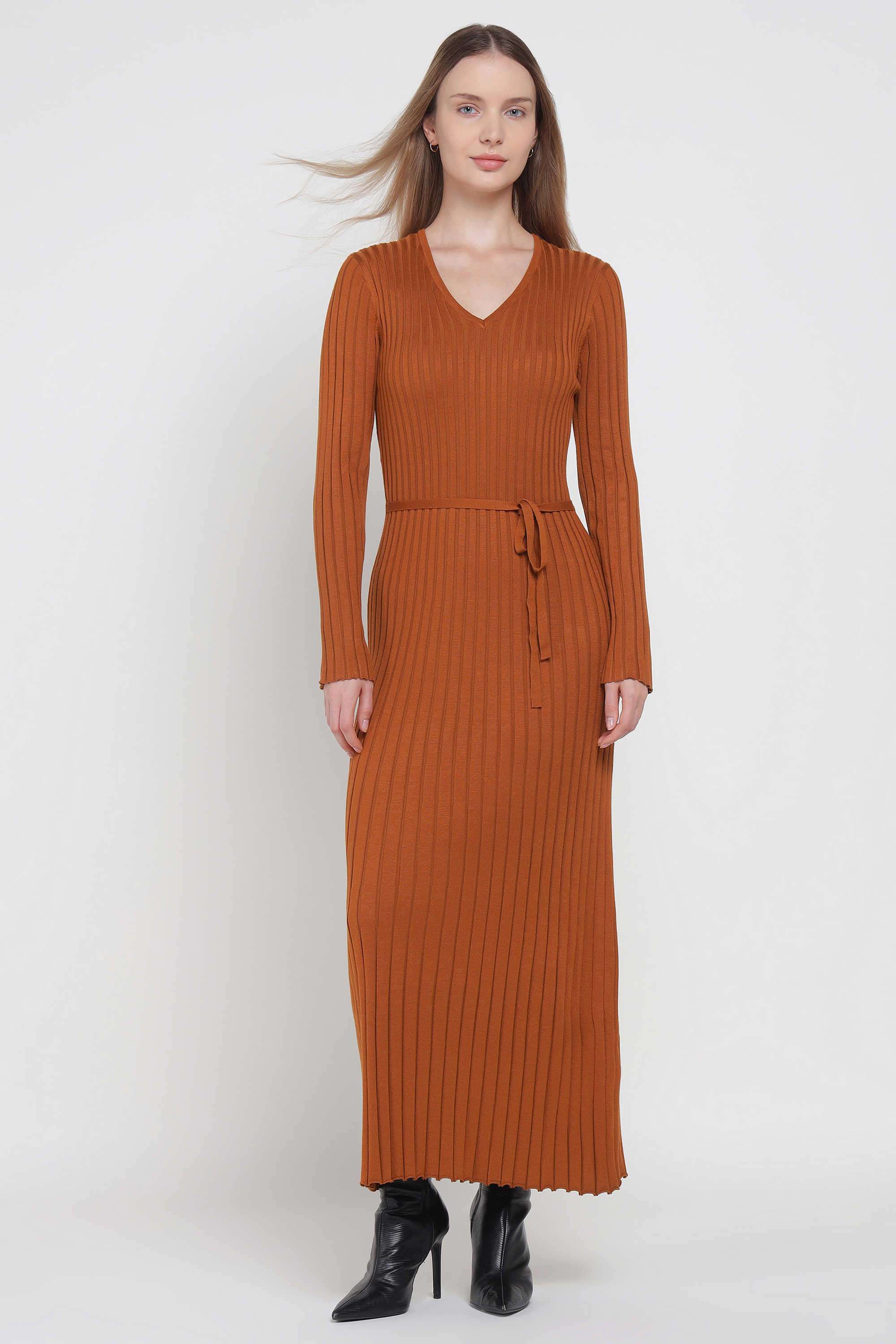 Solid-Viscose-Collared-Women-s-Dress