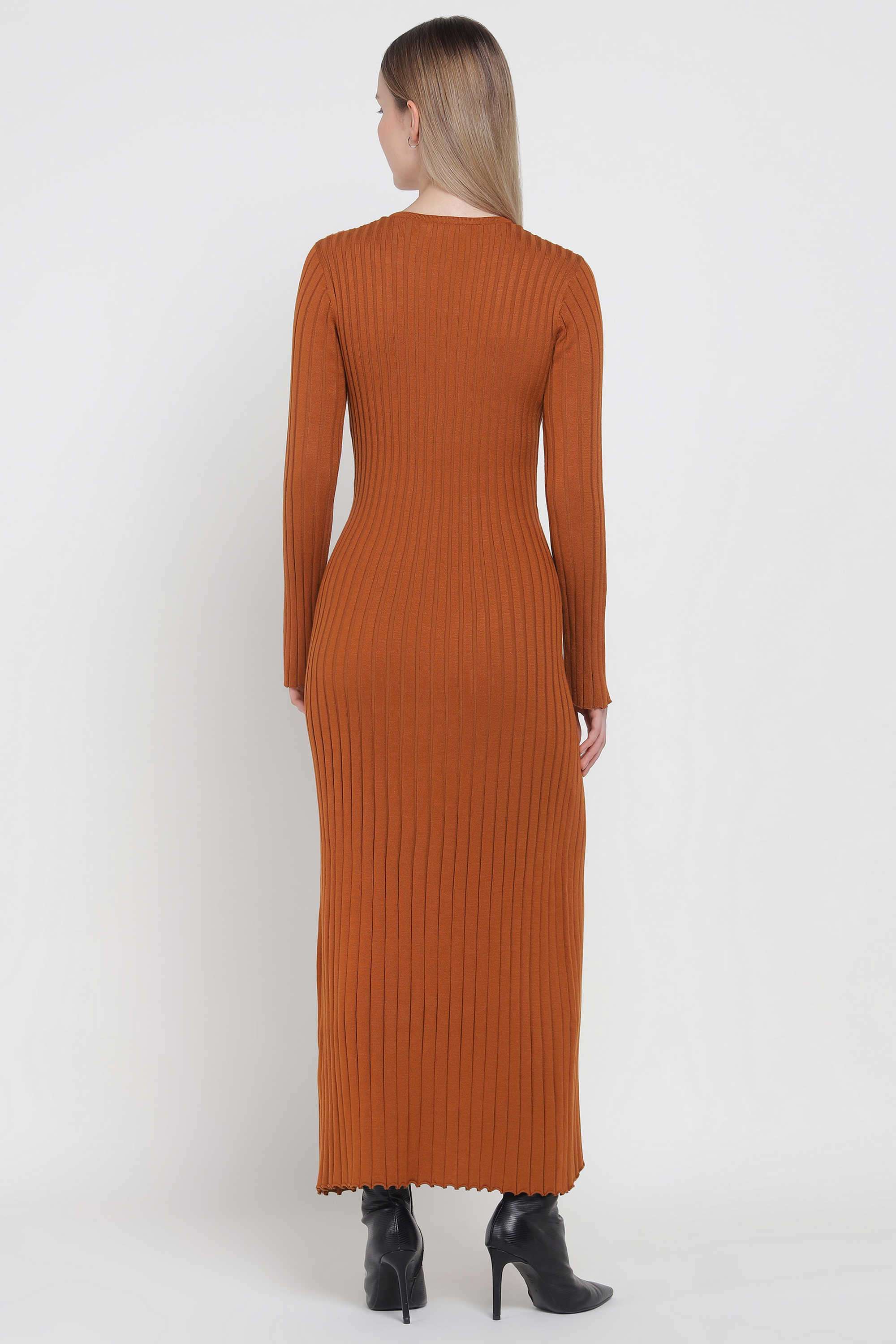 Solid-Viscose-Collared-Women-s-Dress