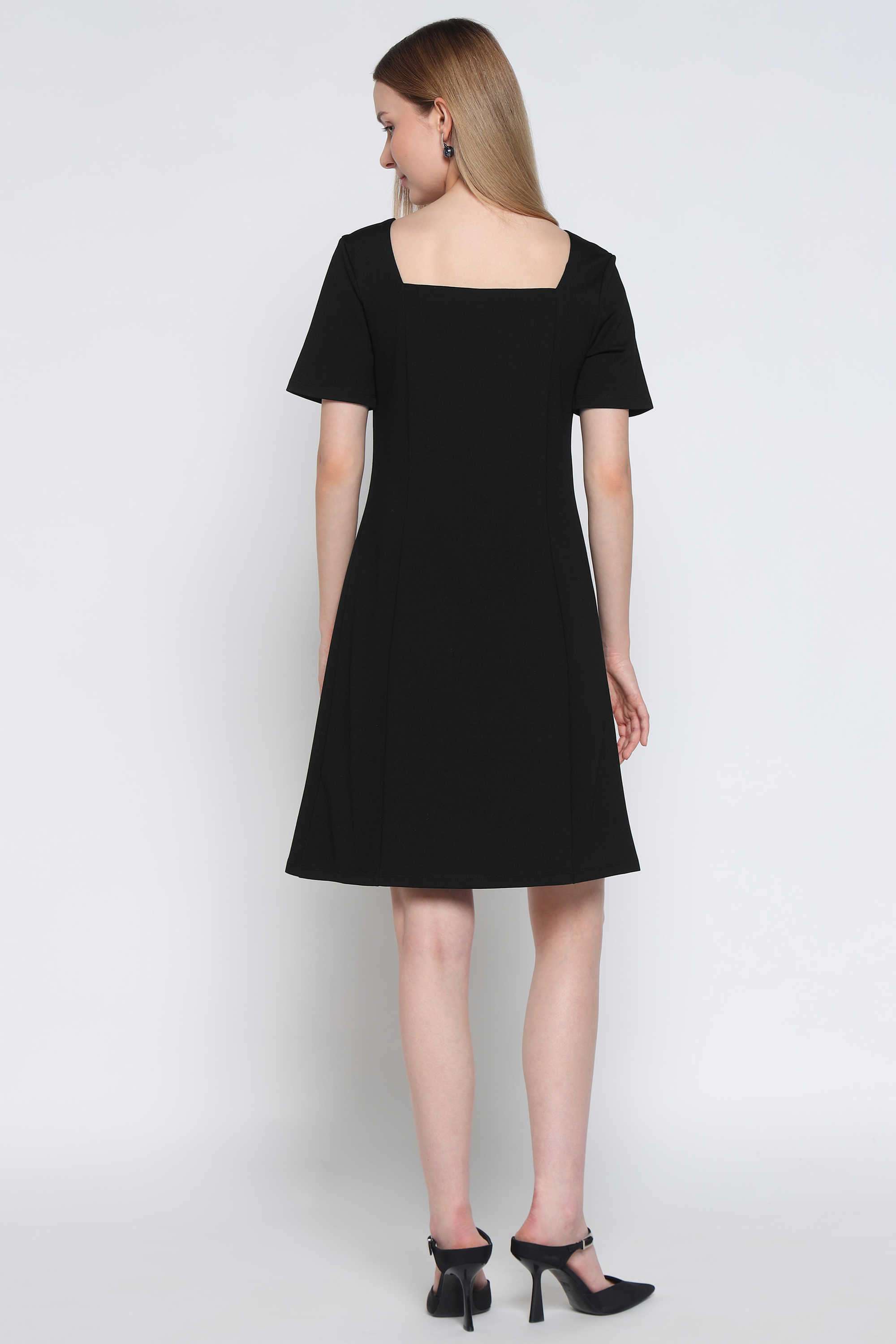 Solid-Viscose-Square-Neck-Women-s-Dress