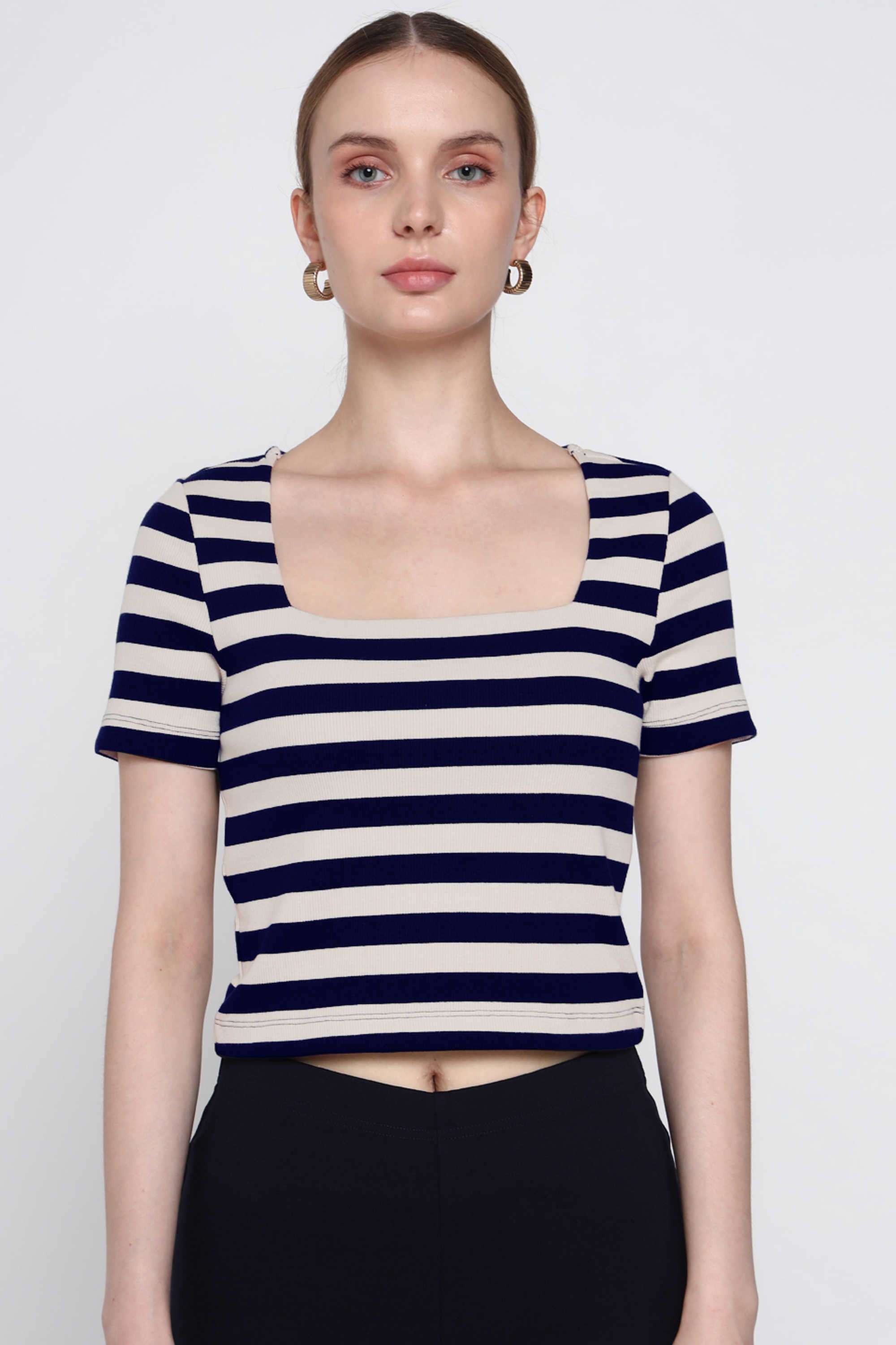 Stripes-Blended-Fabric-Regular-Fit-Women-s-Top