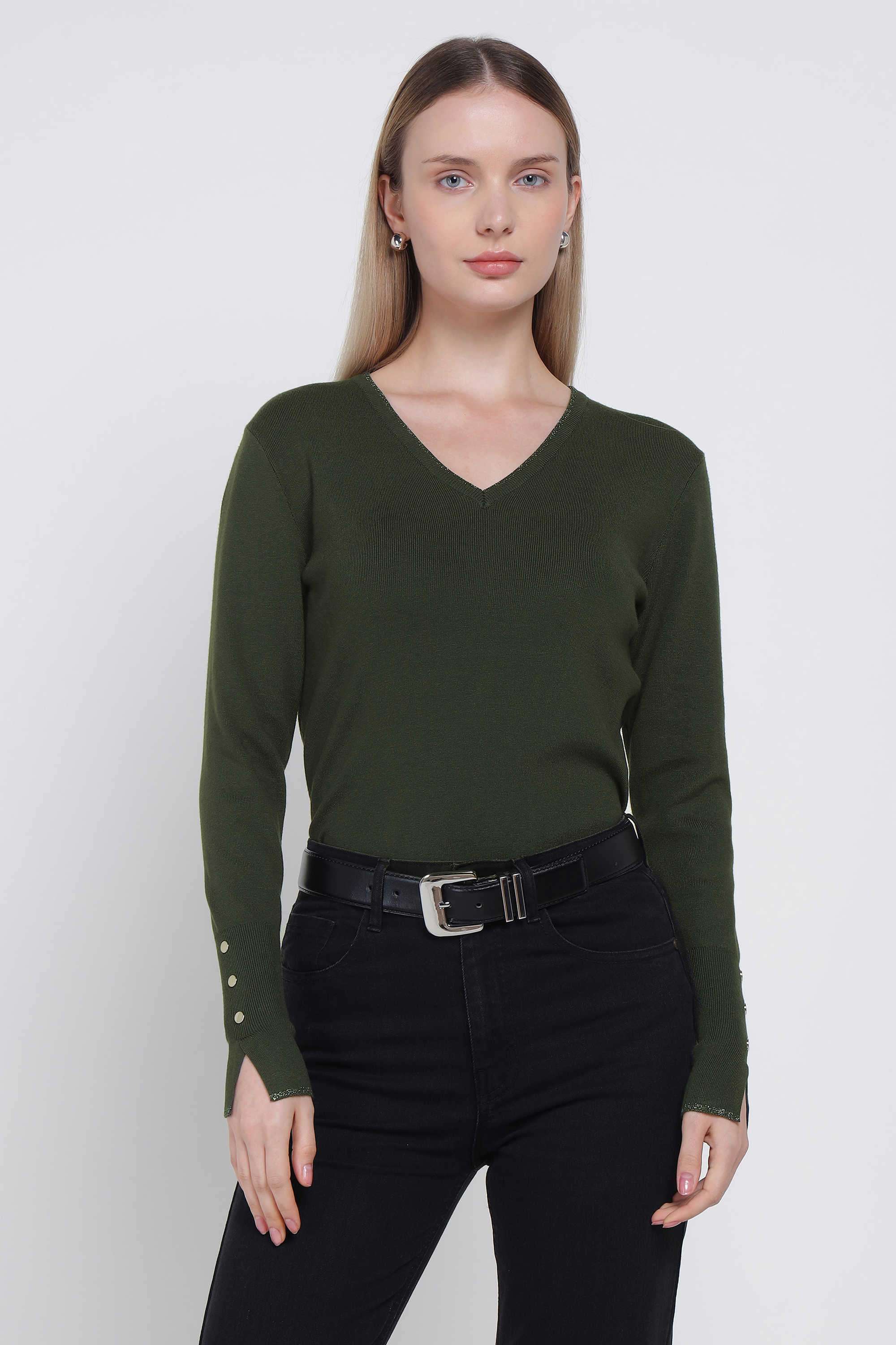 Solid-V-Neck-Viscose-Women-s-Winter-Wear-Sweater