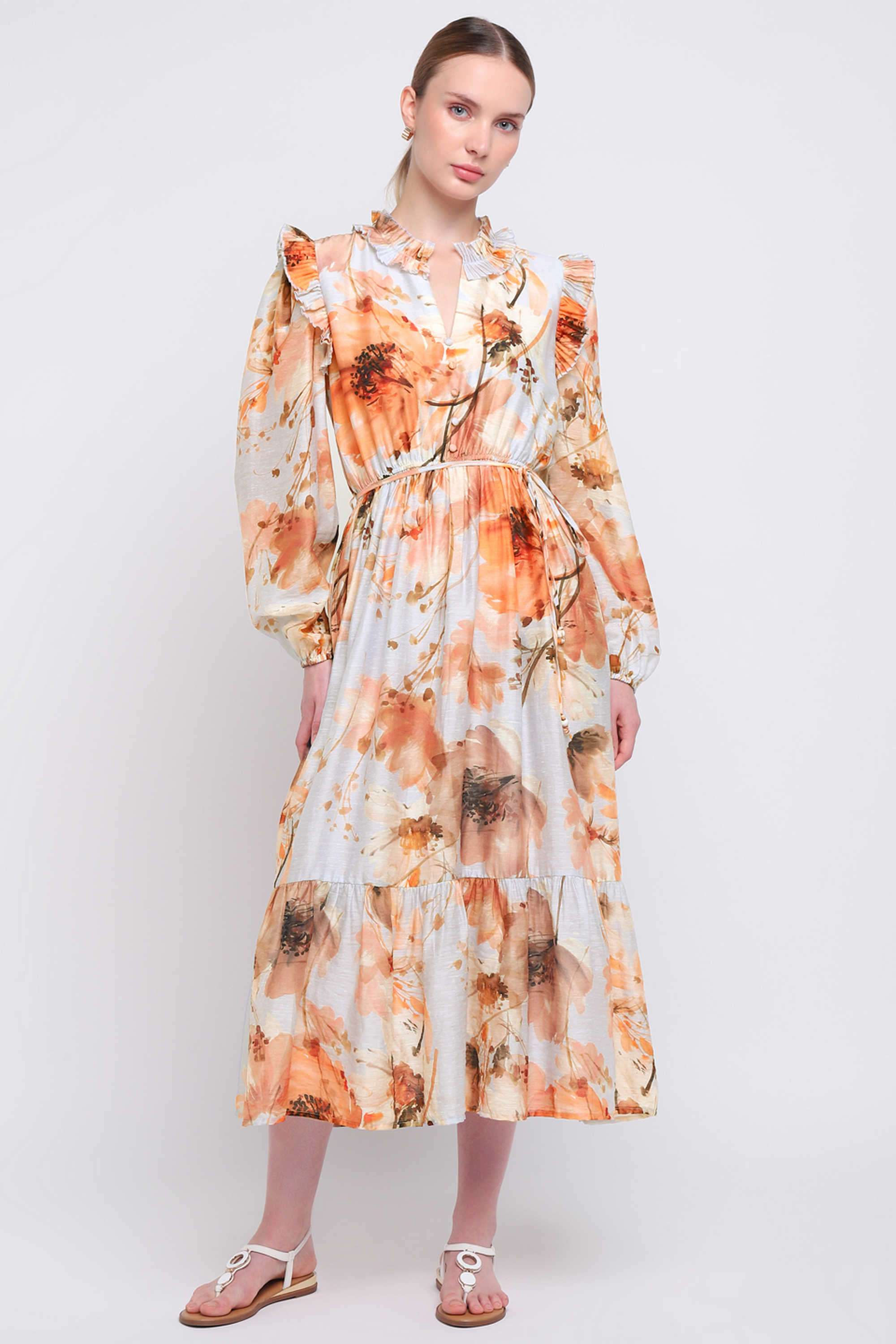 Floral-Blended-Fabric-Relaxed-Fit-Women-s-Midi-Dress