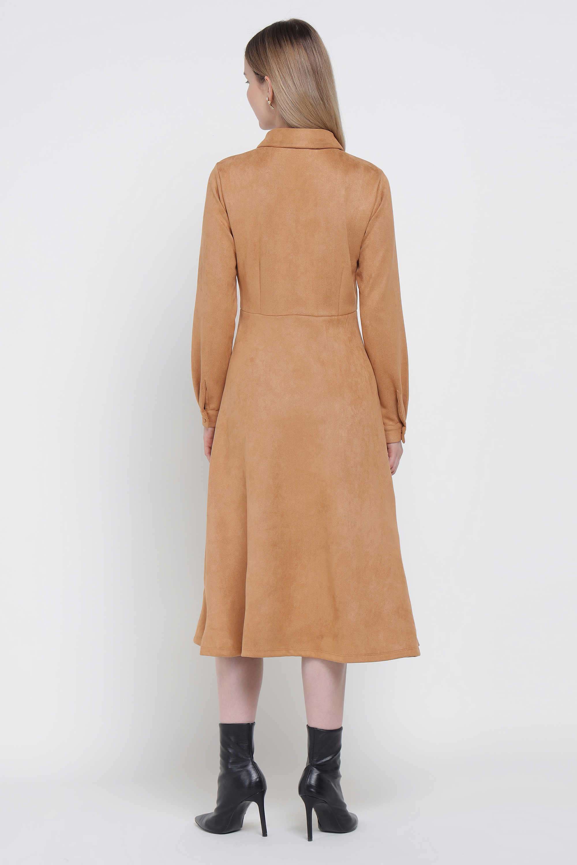 Solid-Polyester-V-Neck-Women-s-Dress