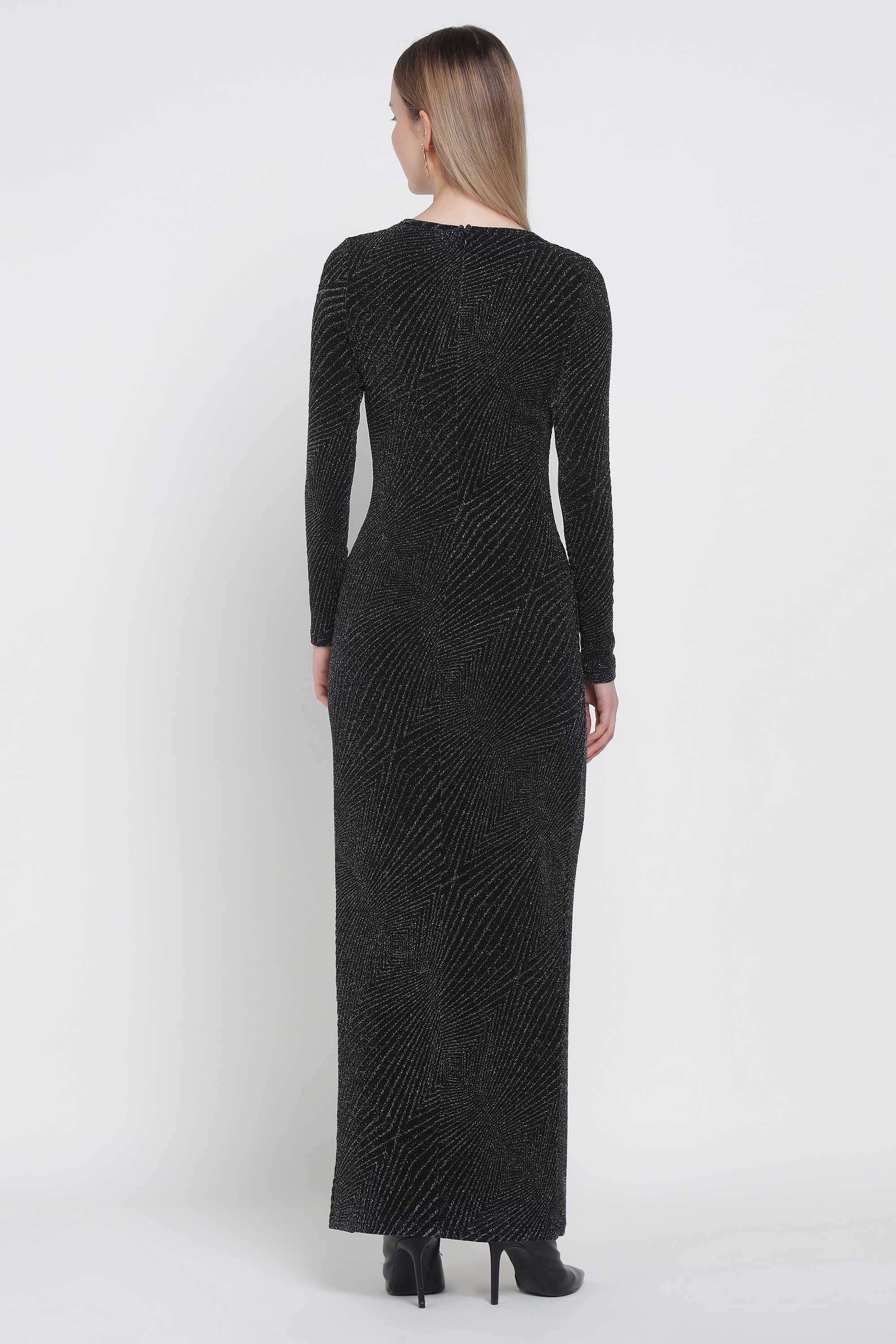 Textured-Polyester-Round-Neck-Women-s-Dress