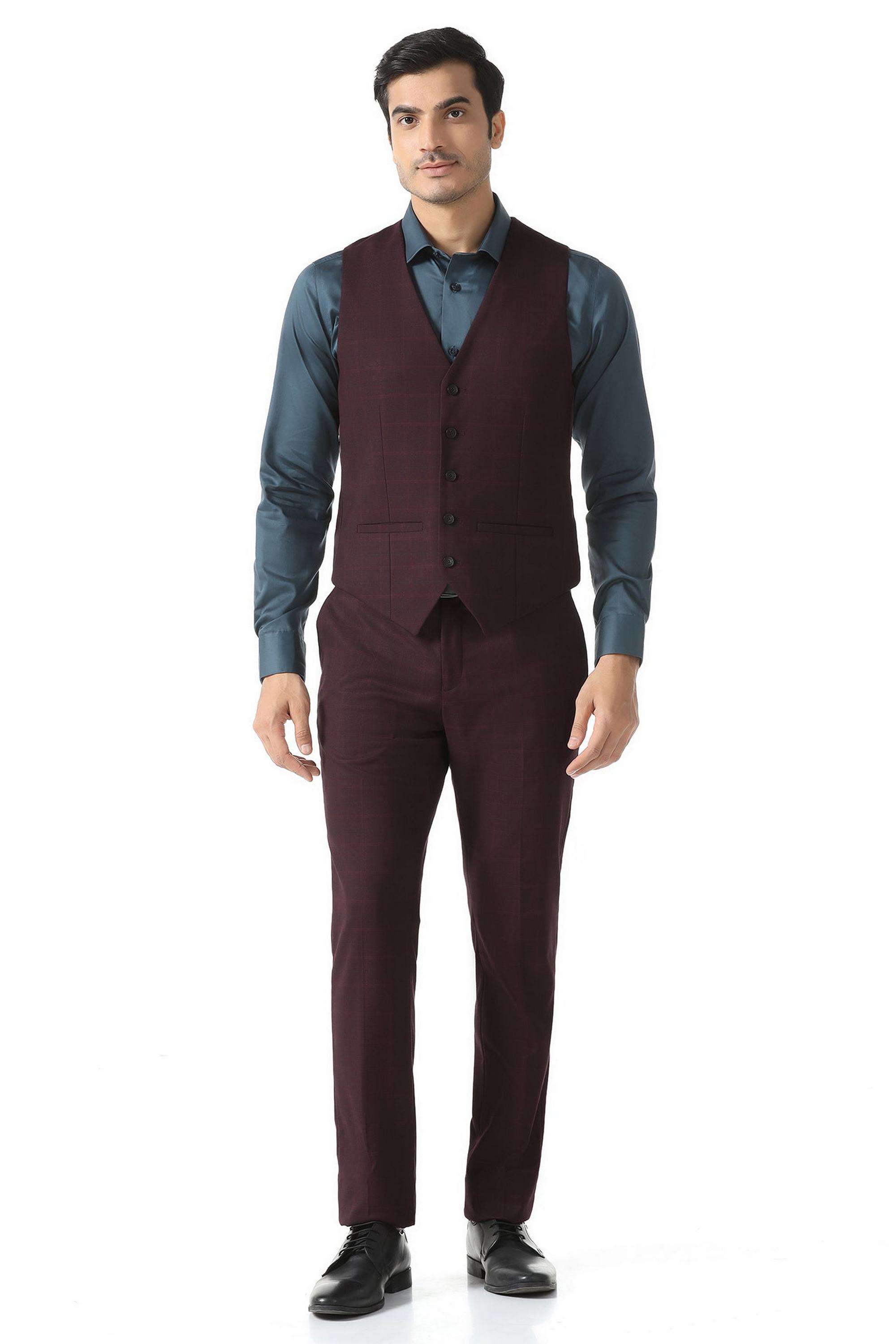 Checks-Polyester-Viscose-Slim-Fit-Men-s-Formal-Wear-Suit