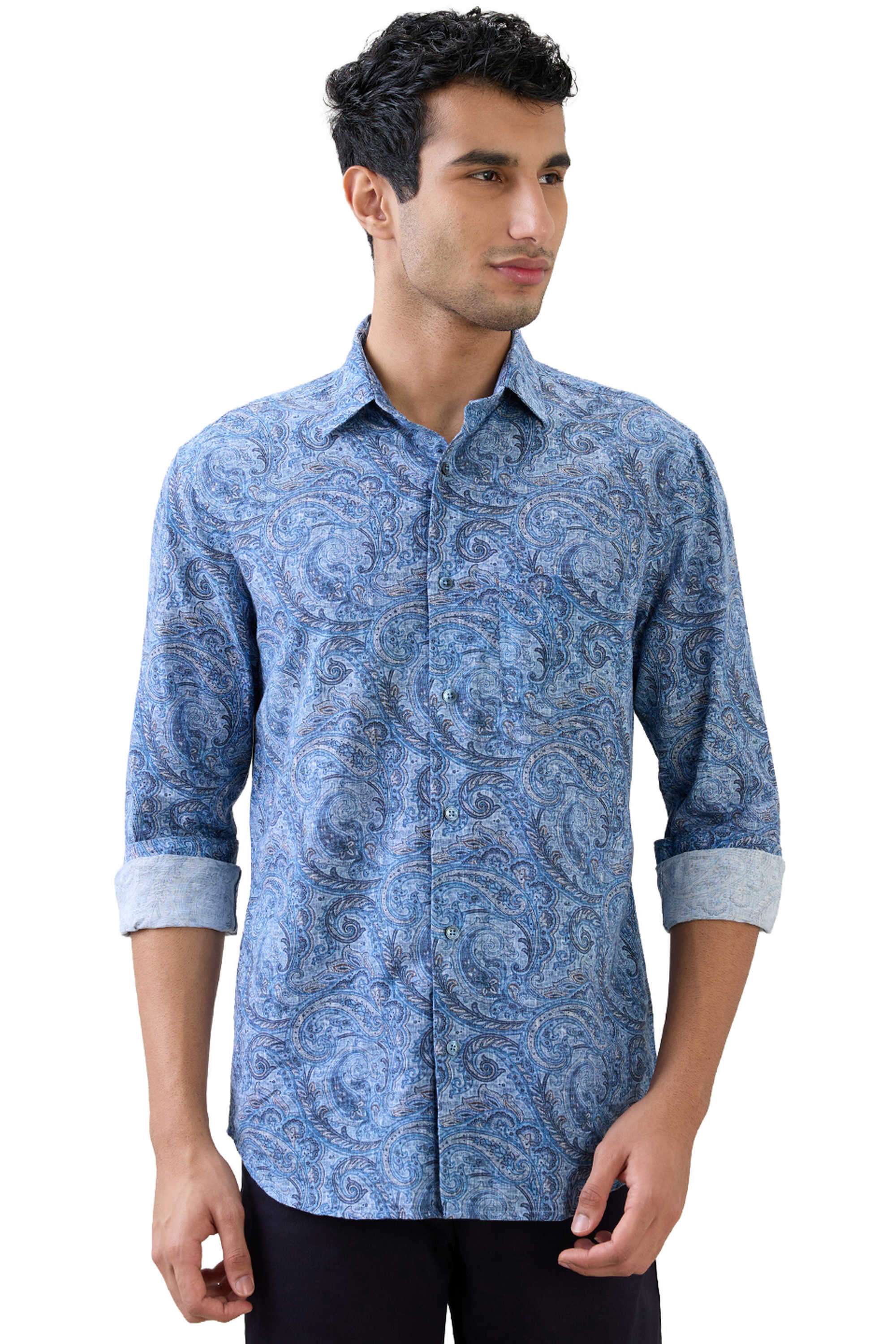 Printed-Cotton-Linen-Blend-Regular-Fit-Men-s-Casual-Shirt