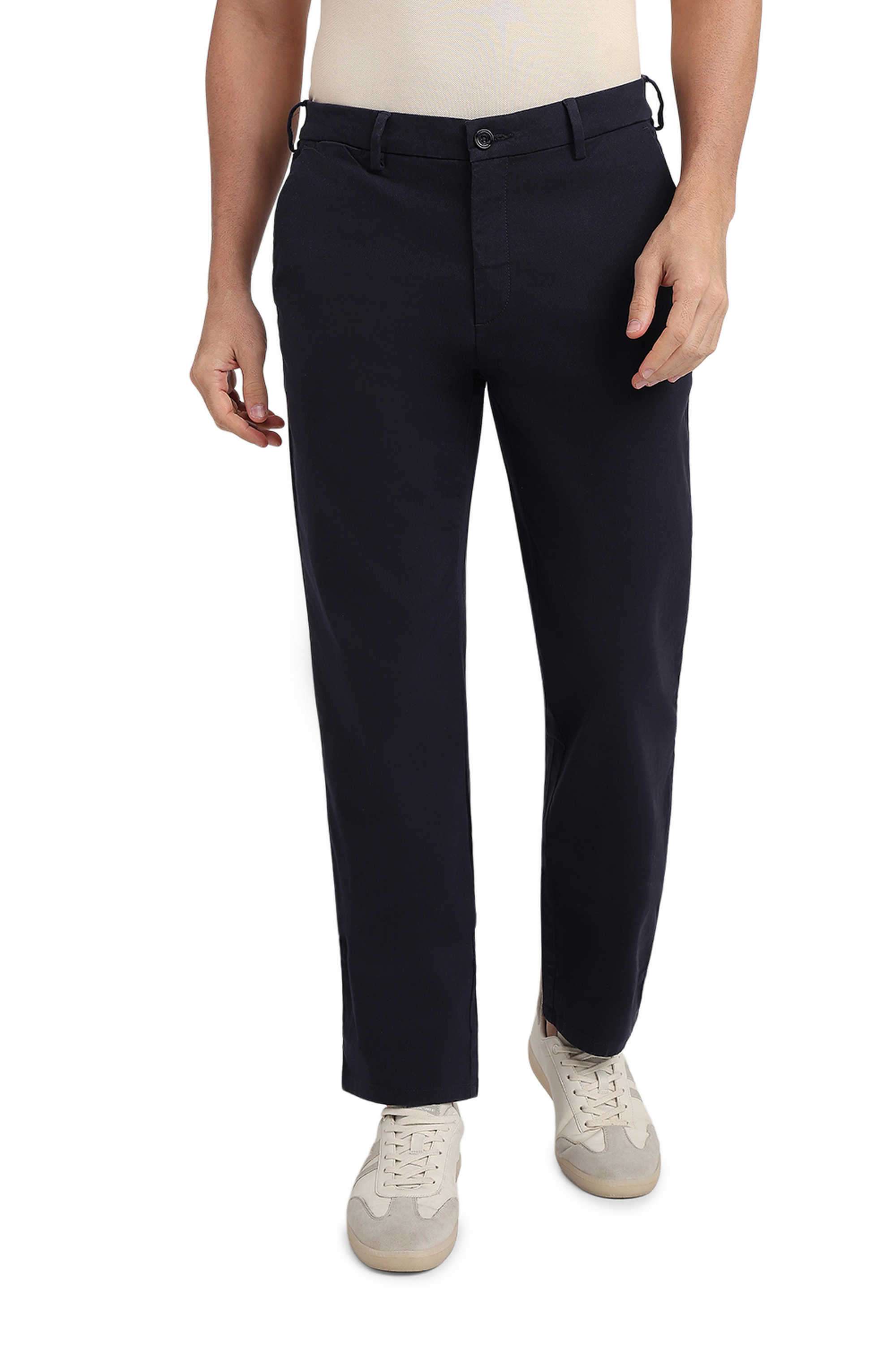 Solid-Cotton-Blend-Regular-Fit-Men-s-Casual-Trousers